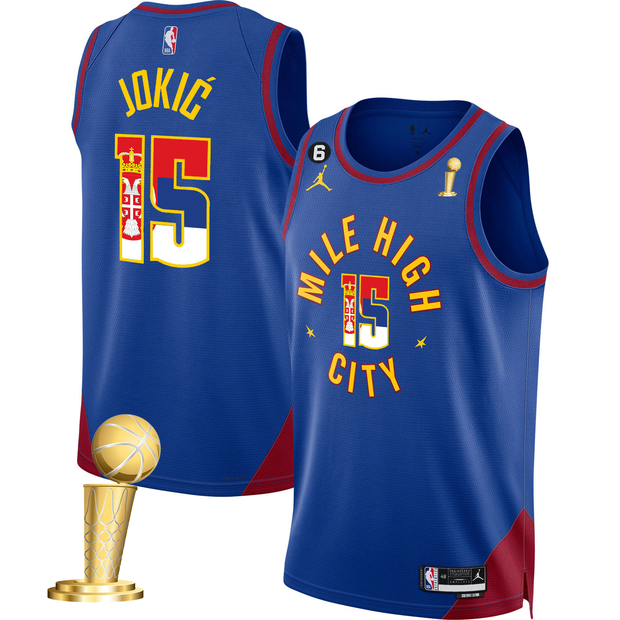 Men's Nikola Jokic Denver Nuggets Serbia Flag Champions Statement Jersey - All Stitched
