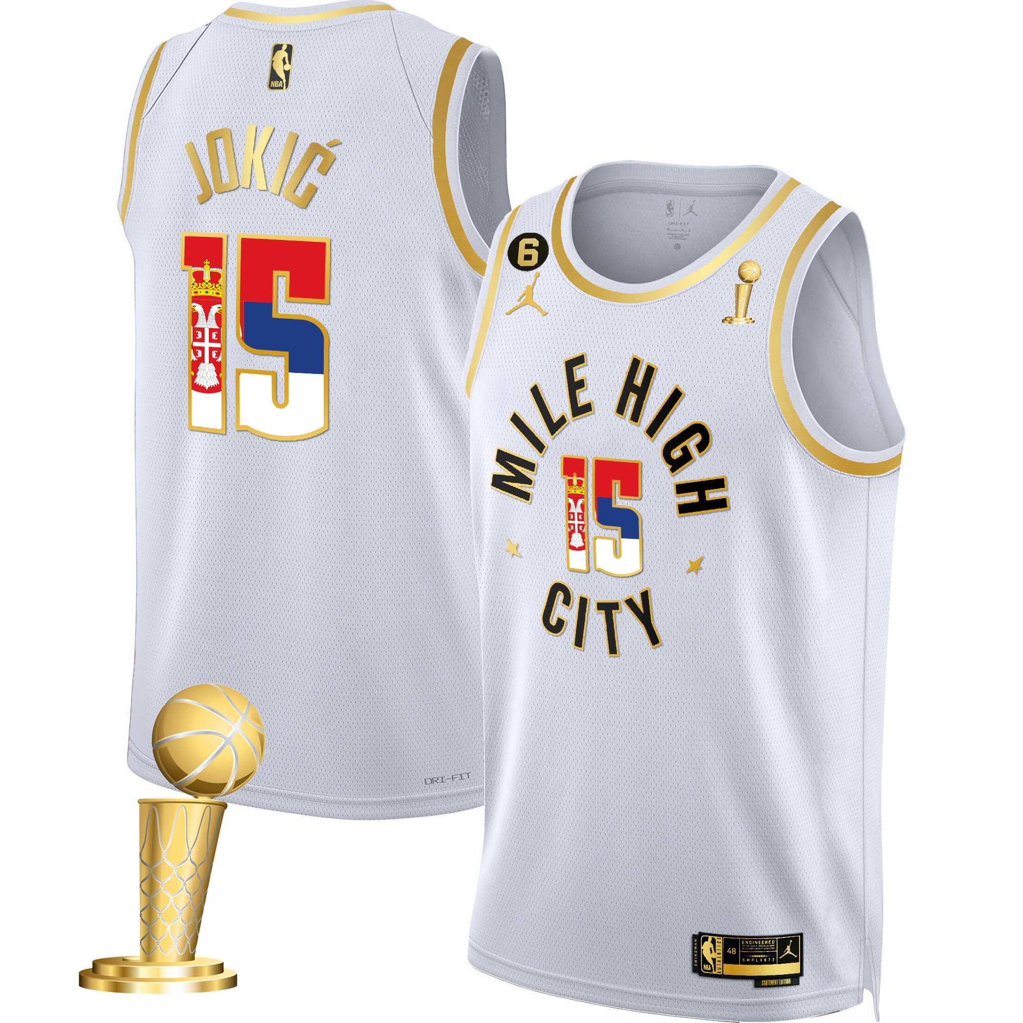 Men's Nikola Jokic Denver Nuggets Serbia Flag Champions Statement White Jersey - All Stitched