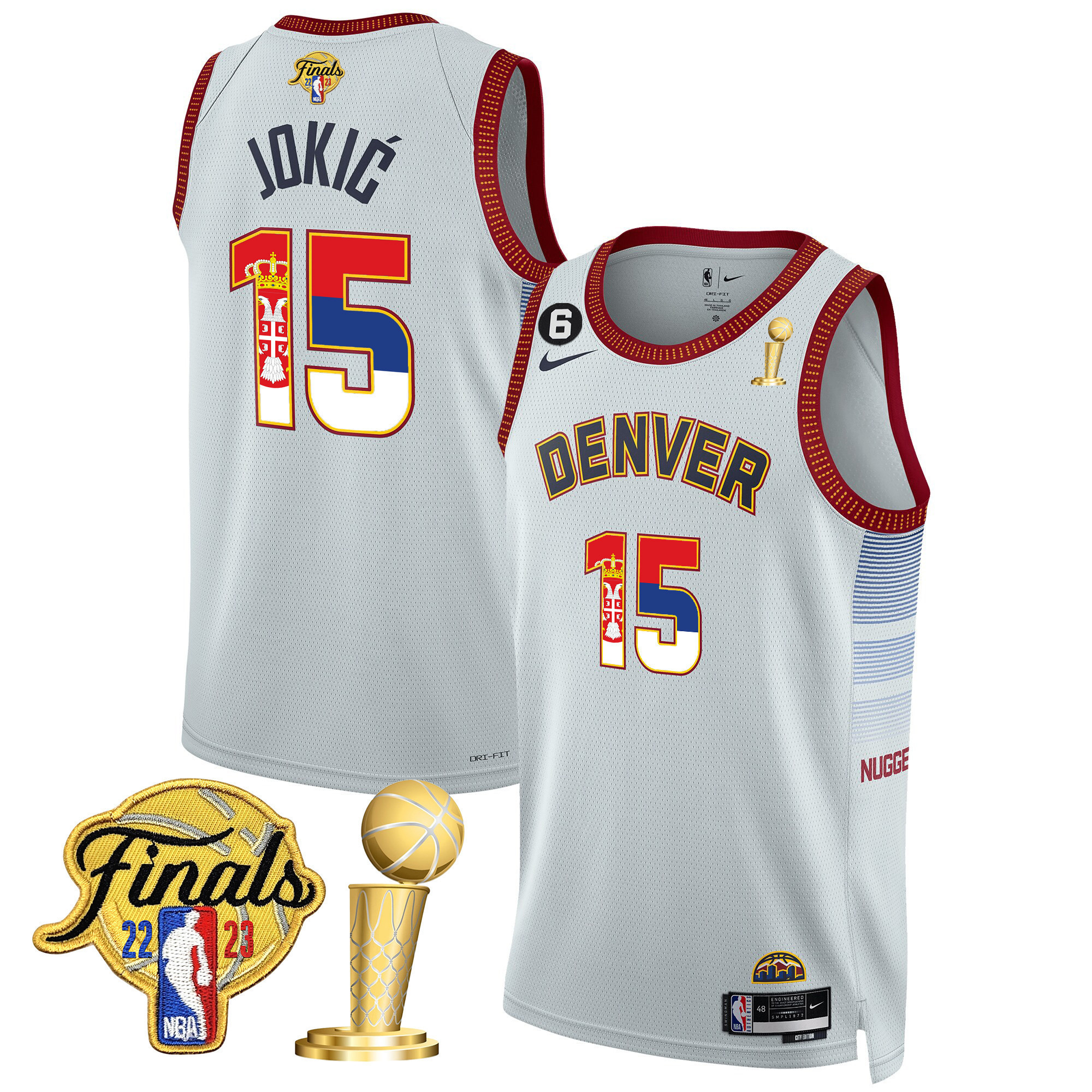 Men's Nikola Jokic Denver Nuggets Serbia Flag Finals & Champions City White Jersey - All Stitched