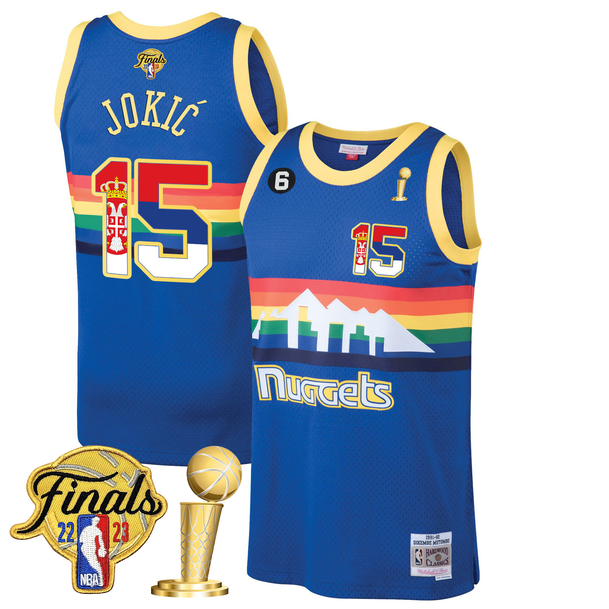 Men's Nikola Jokic Denver Nuggets Serbia Flag Finals & Champions Classic Blue Jersey - All Stitched