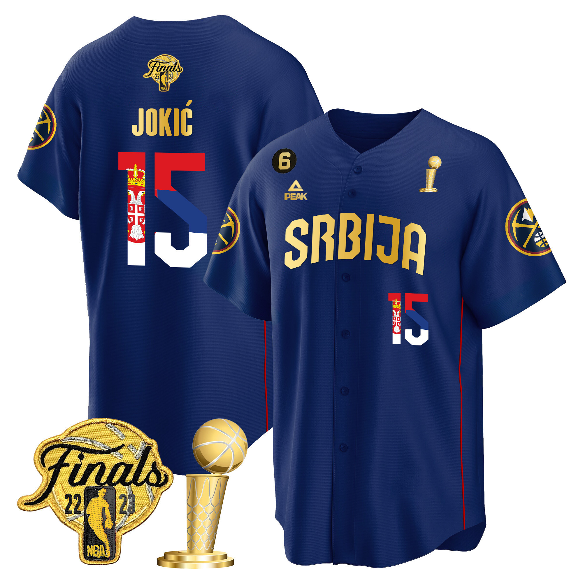 Men's Nikola Jokic Denver Nuggets Serbia Flag Finals & Champions Cool Base Navy Gold Jersey - All Stitched