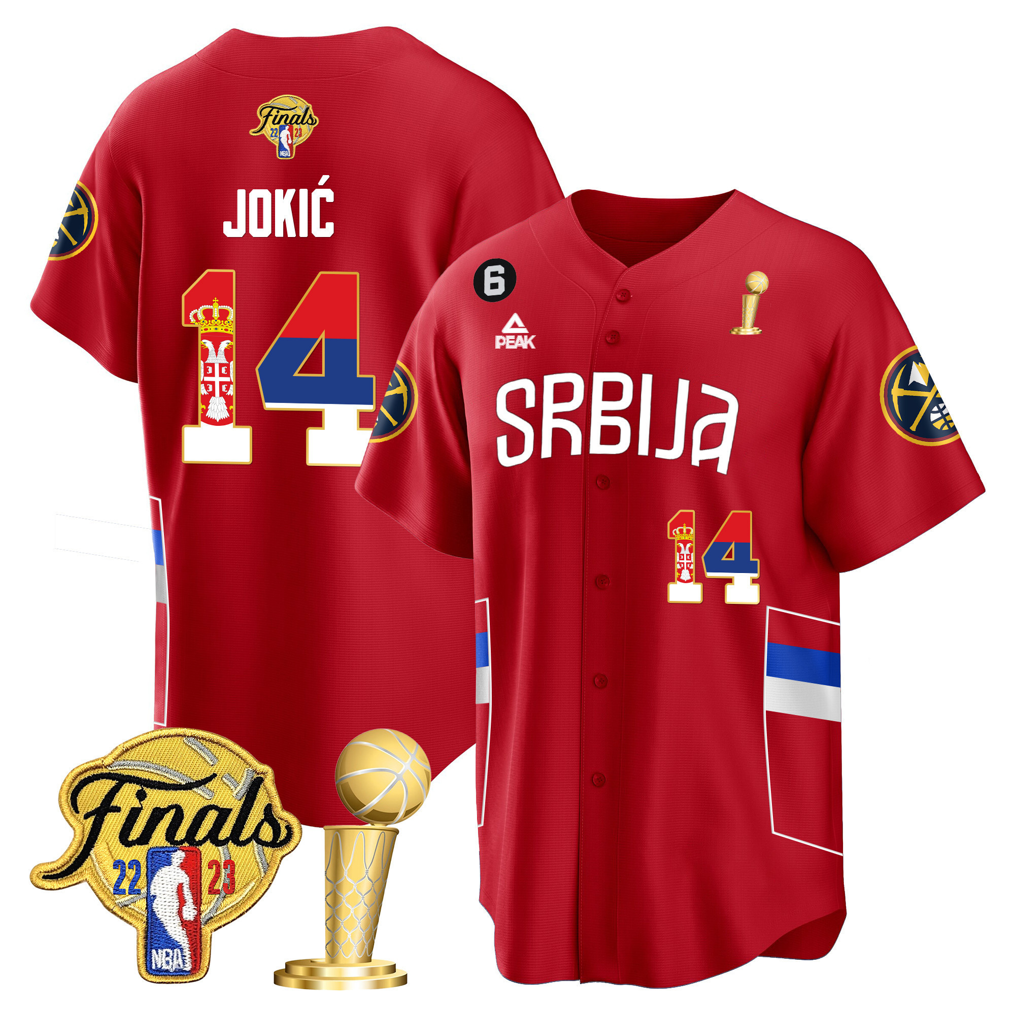 Men's Nikola Jokic Denver Nuggets Serbia Flag Finals & Champions Cool Base Red Jersey - All Stitched
