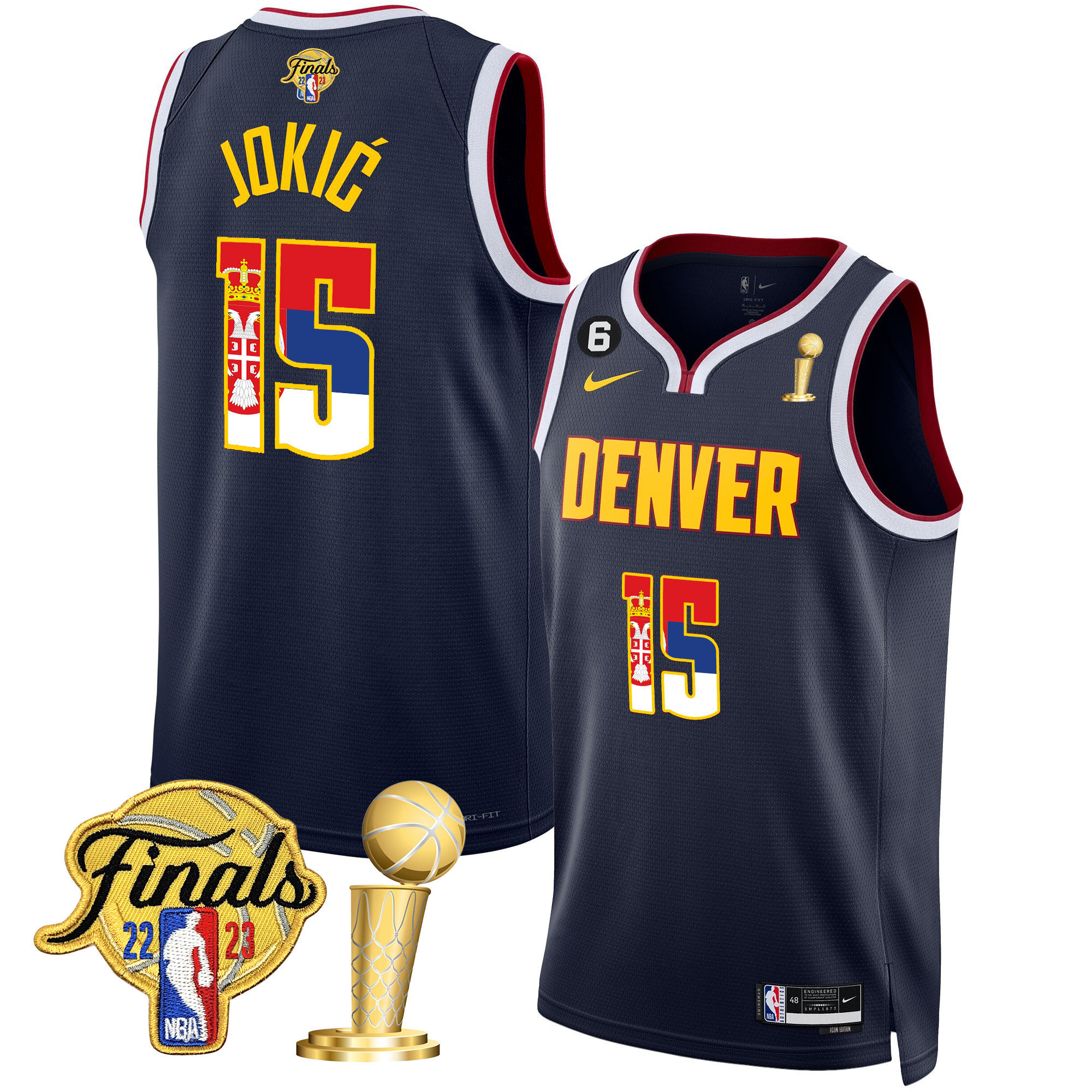 Men's Nikola Jokic Denver Nuggets Serbia Flag Finals & Champions Icon Jersey - All Stitched