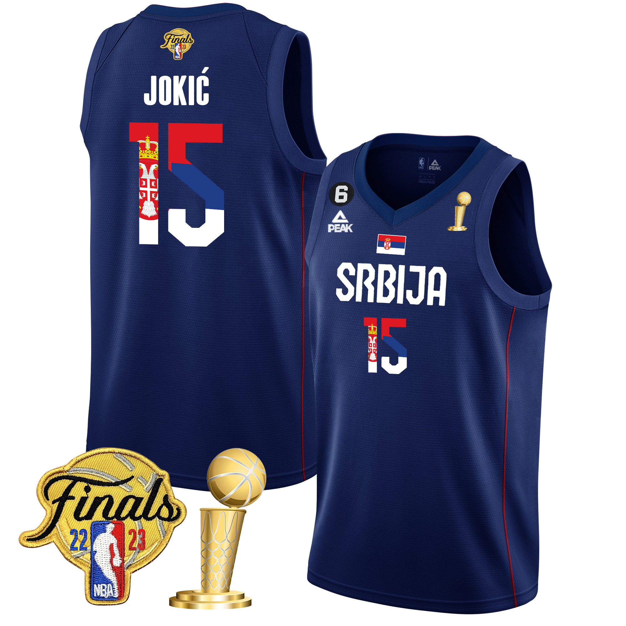 Men's Nikola Jokic Denver Nuggets Serbia Flag Finals & Champions Serbia Navy Jersey - All Stitched