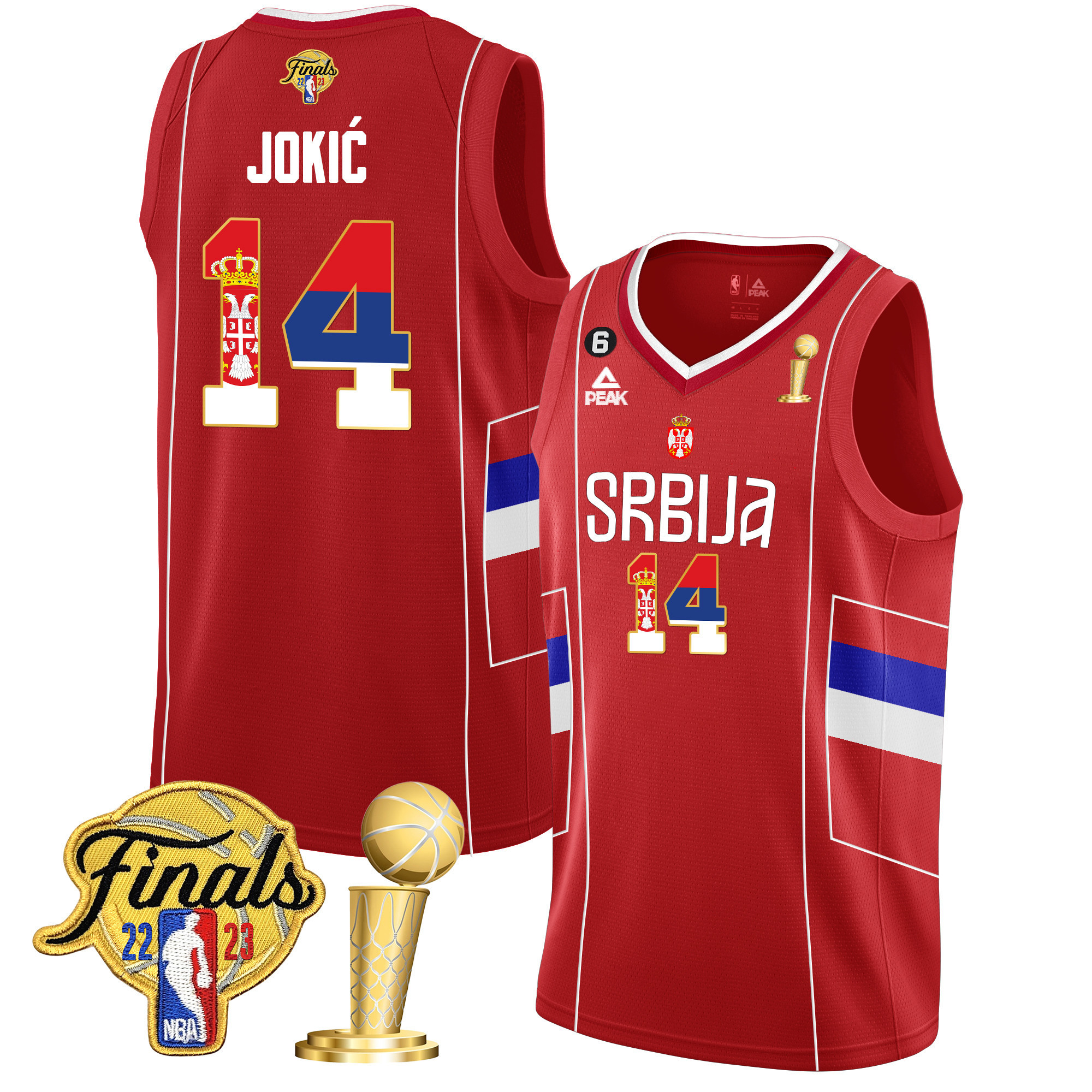 Men's Nikola Jokic Denver Nuggets Serbia Flag Finals & Champions Serbia Red Jersey - All Stitched