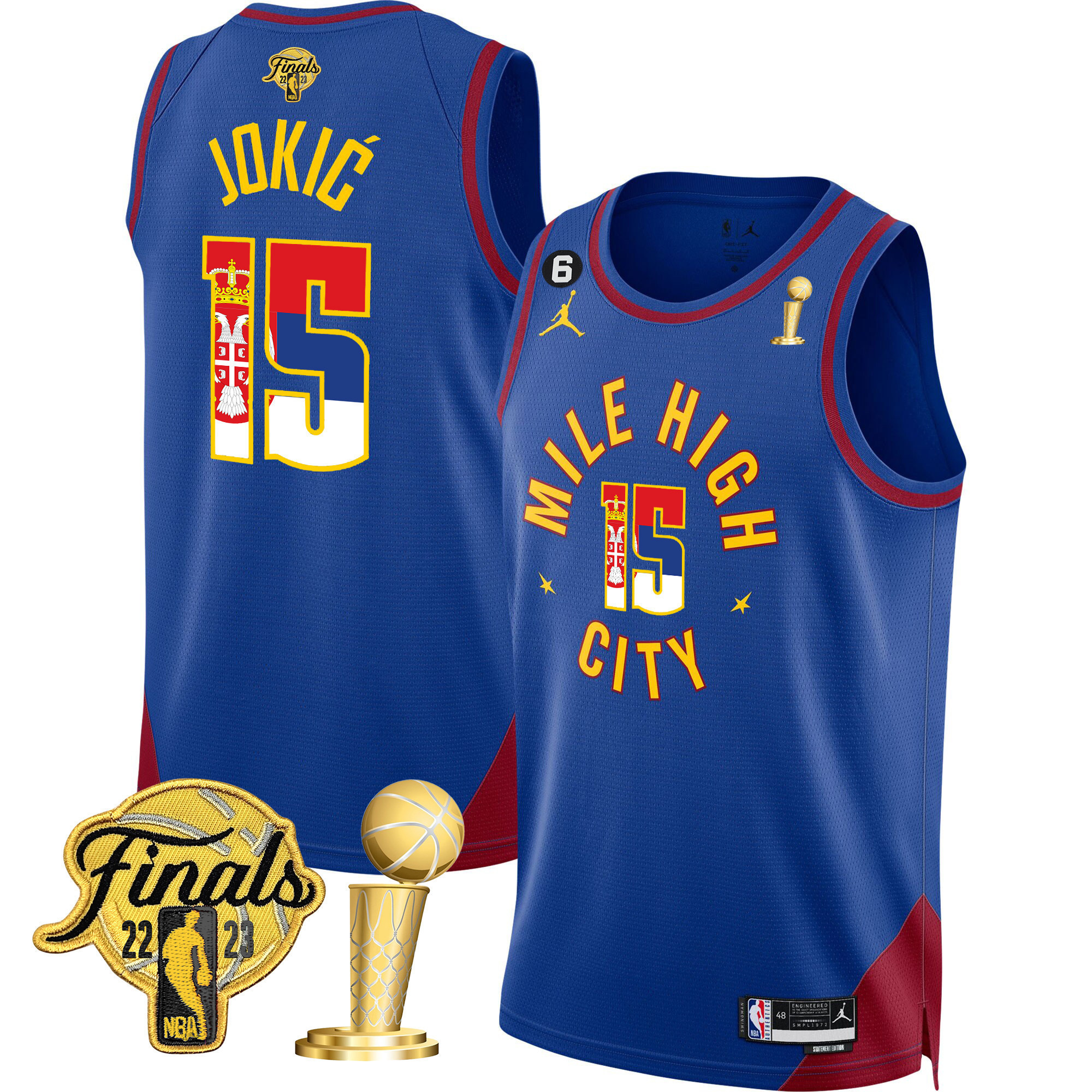 Men's Nikola Jokic Denver Nuggets Serbia Flag Finals & Champions Statement Jersey - All Stitched