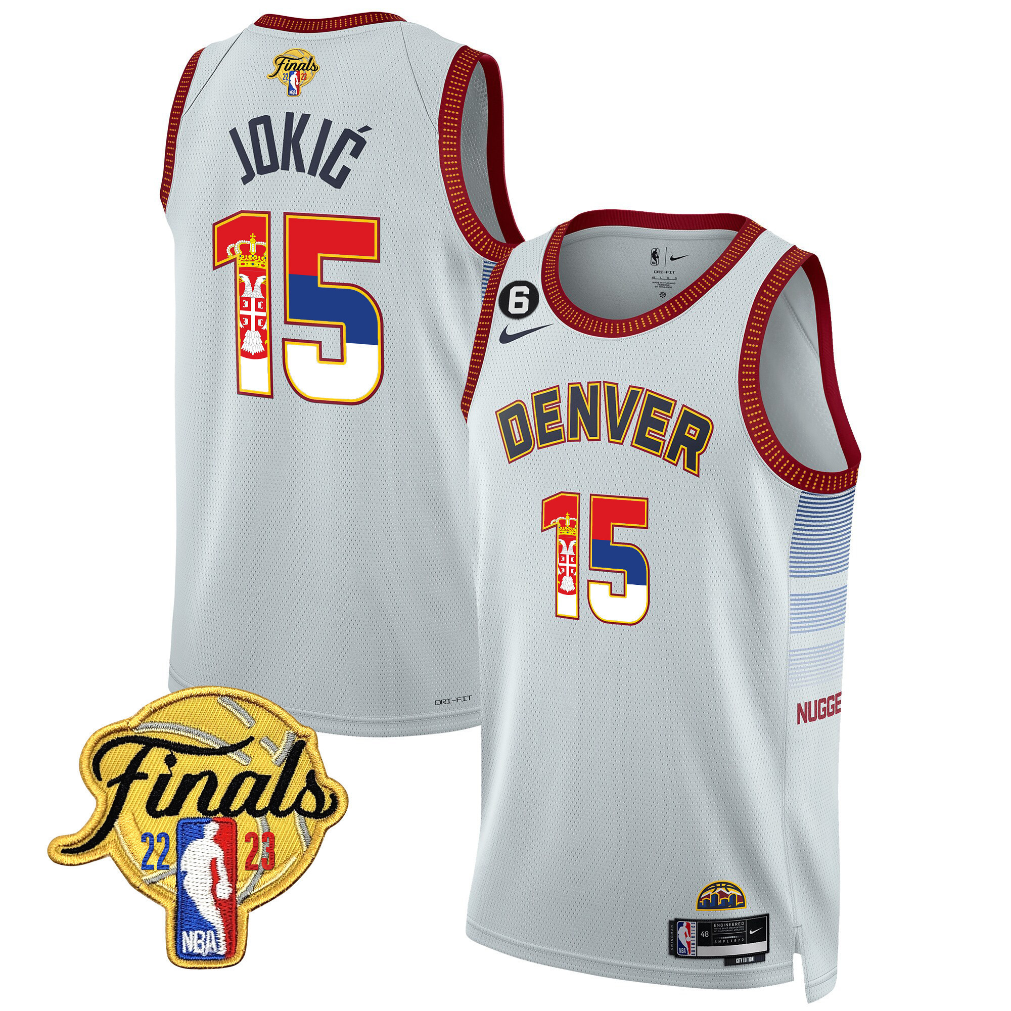 Men's Nikola Jokic Denver Nuggets Serbia Flag Finals Patch City White Jersey - All Stitched