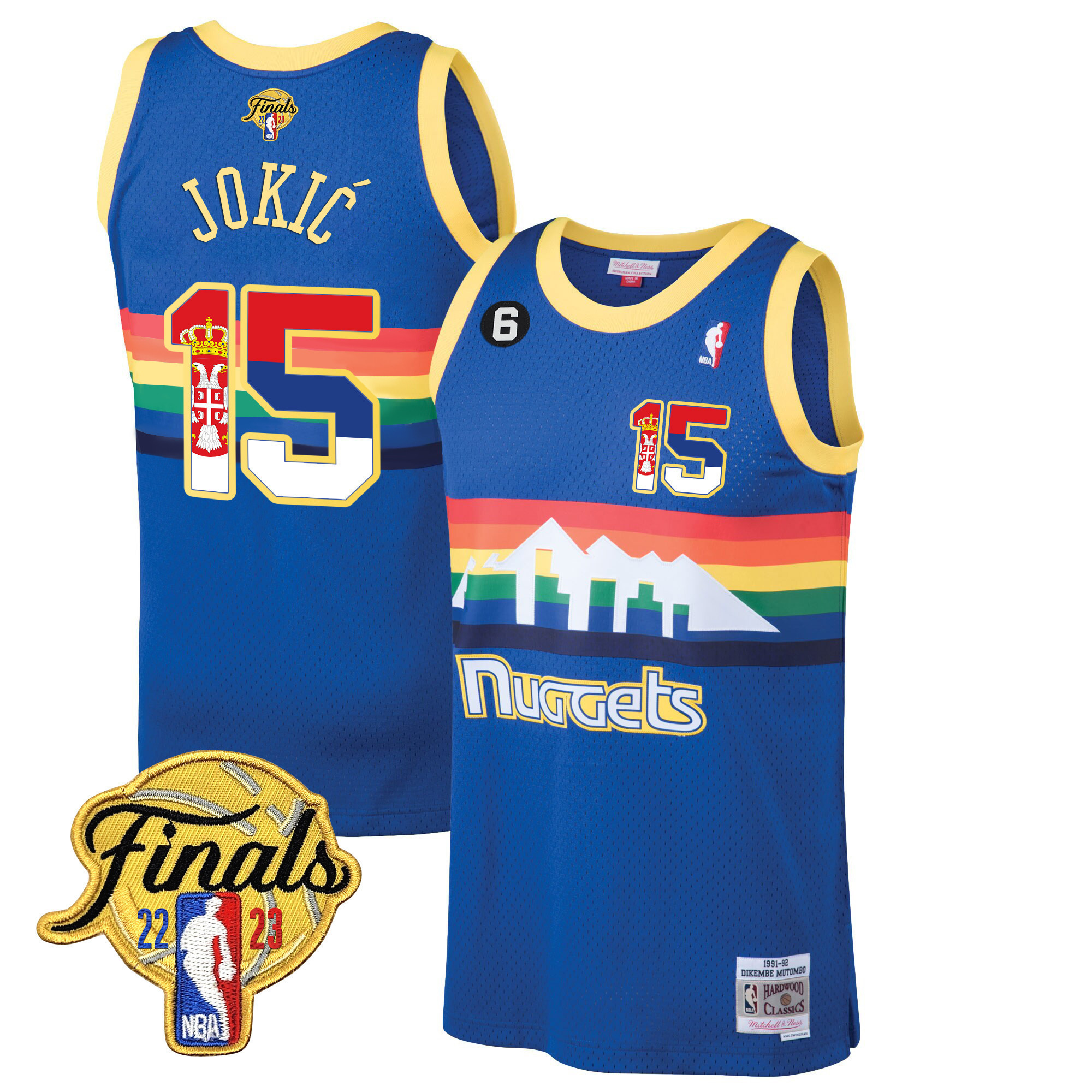 Men's Nikola Jokic Denver Nuggets Serbia Flag Finals Patch Classic Blue Jersey - All Stitched