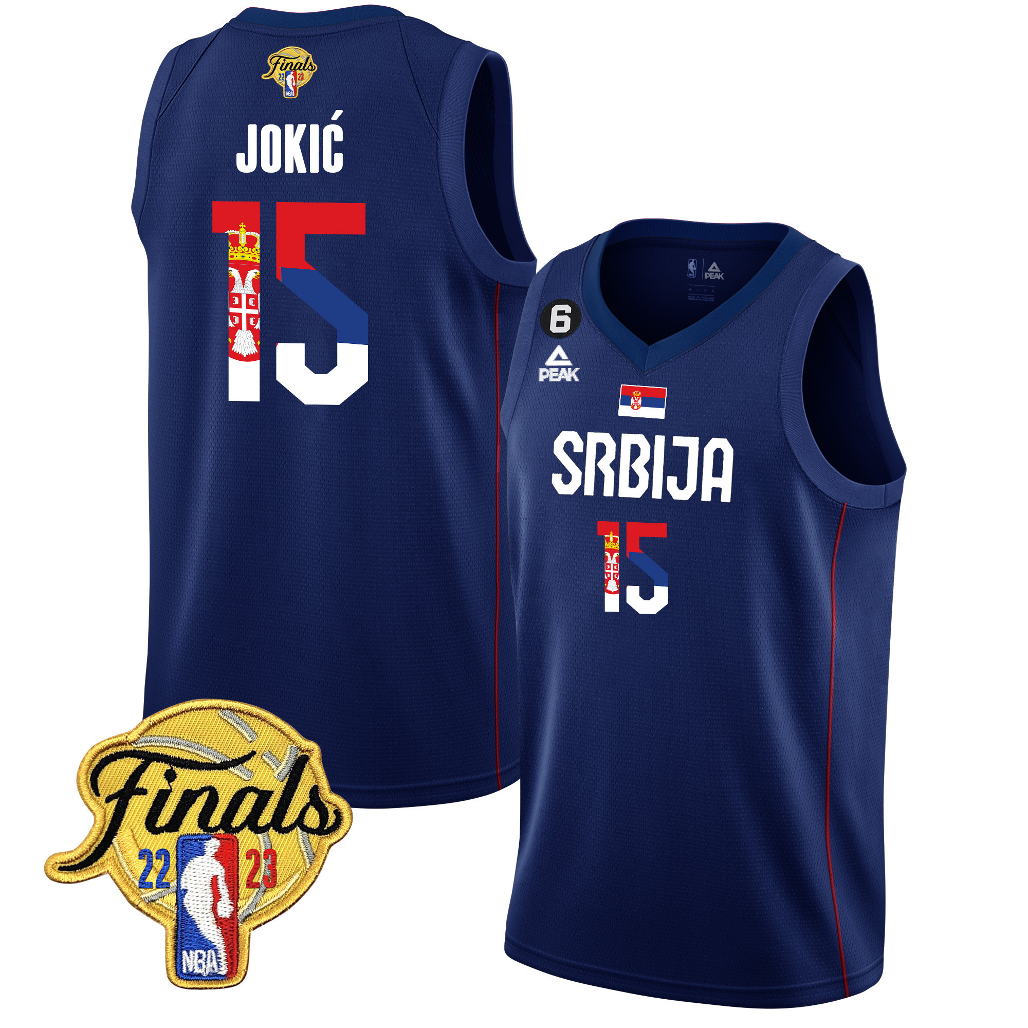 Men's Nikola Jokic Denver Nuggets Serbia Flag Finals Patch Serbia Navy Jersey - All Stitched