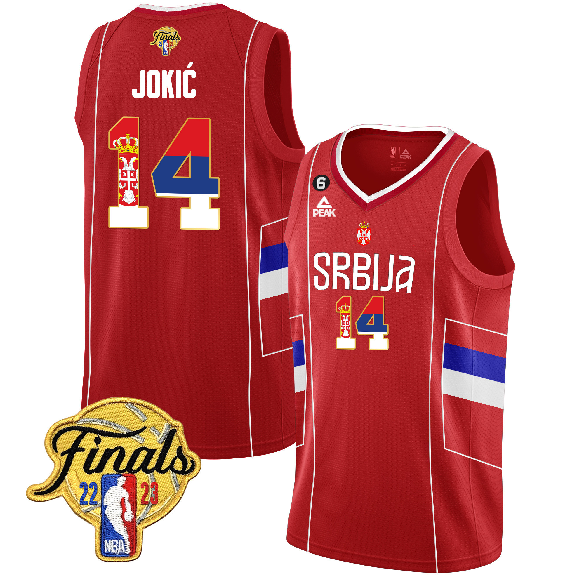 Men's Nikola Jokic Denver Nuggets Serbia Flag Finals Patch Serbia Red Jersey - All Stitched