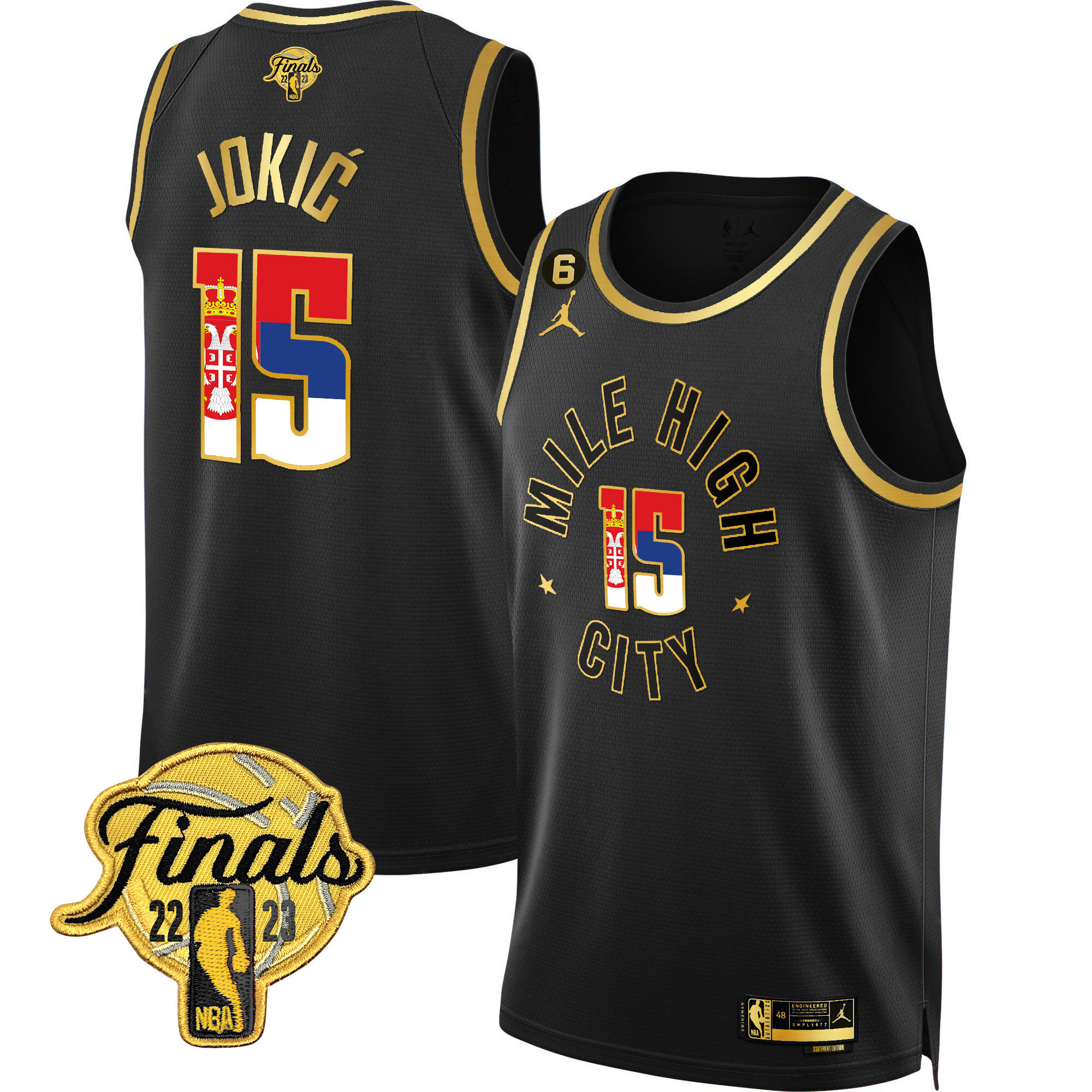 Men's Nikola Jokic Denver Nuggets Serbia Flag Finals Patch Statement Black Jersey - All Stitched