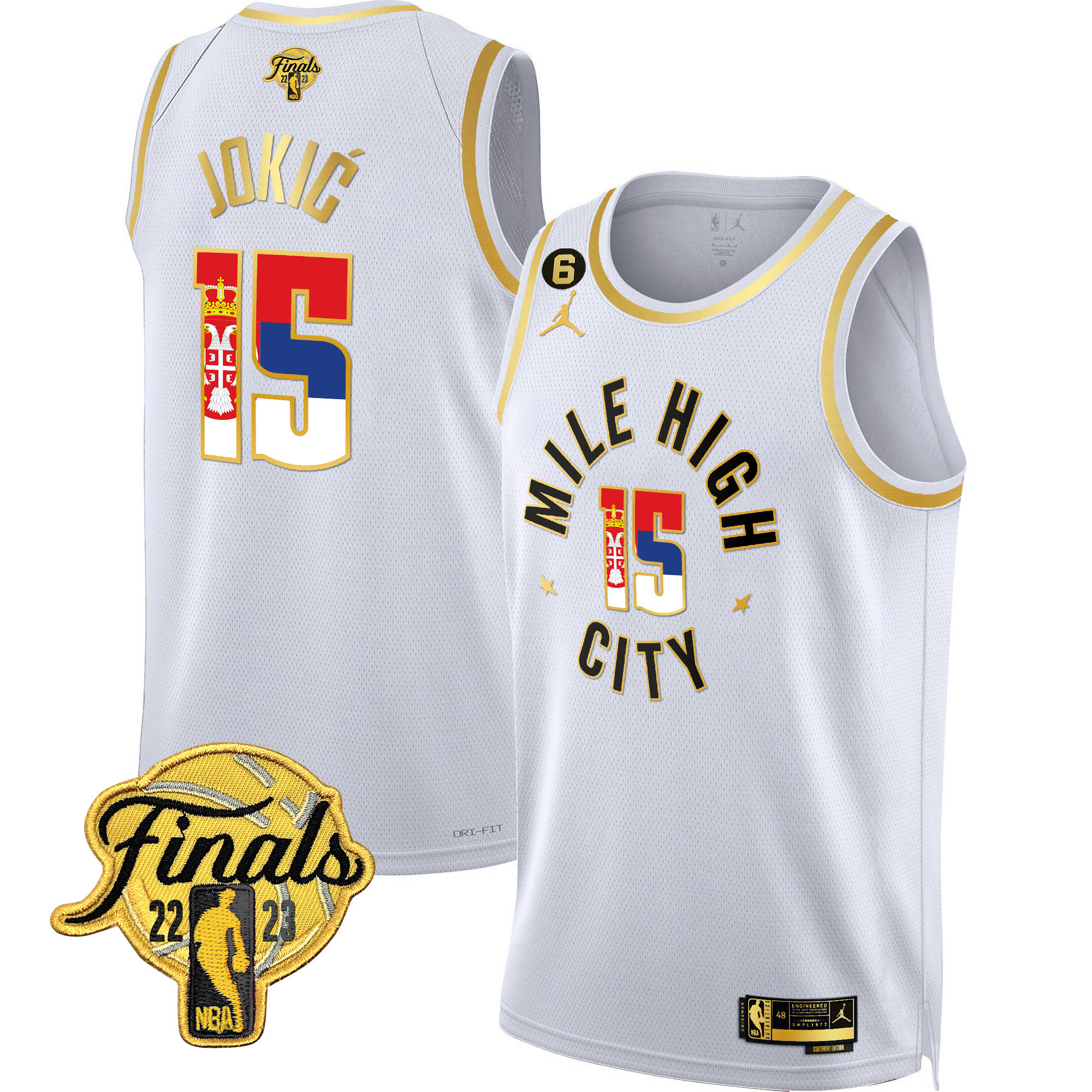 Men's Nikola Jokic Denver Nuggets Serbia Flag Finals Patch Statement White Jersey - All Stitched