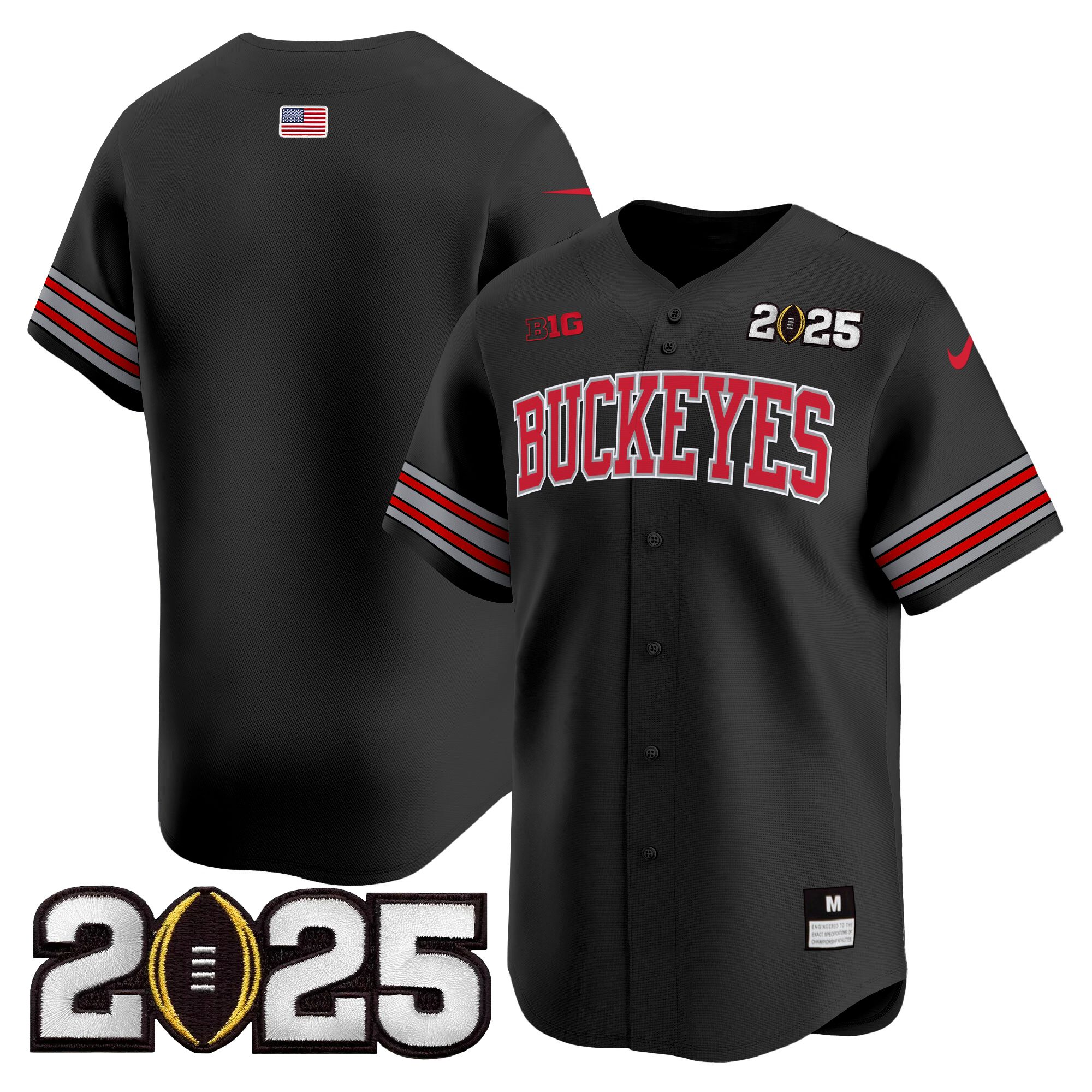 Men's Ohio State Buckeyes Heritage Stripe 2025 CFP Final Patch Vapor Baseball Black Jersey - All Stitched