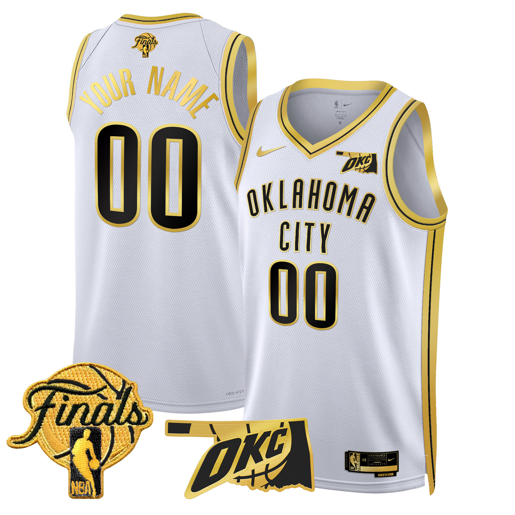 Men's Oklahoma City Thunder 2025 Finals Swingman Custom White Gold Jersey - All Stitched