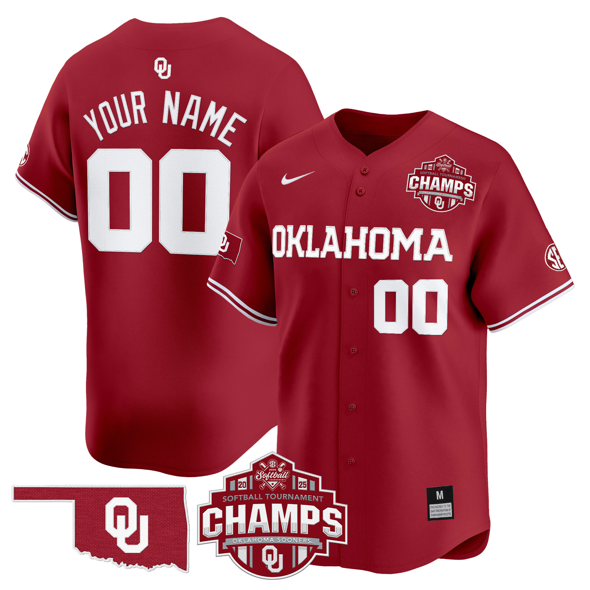 Men's Oklahoma Sooners 2025 SEC Softball Conference Tournament Champions Patch Vapor Premier Limited Custom Crimson Jersey - All Stitched