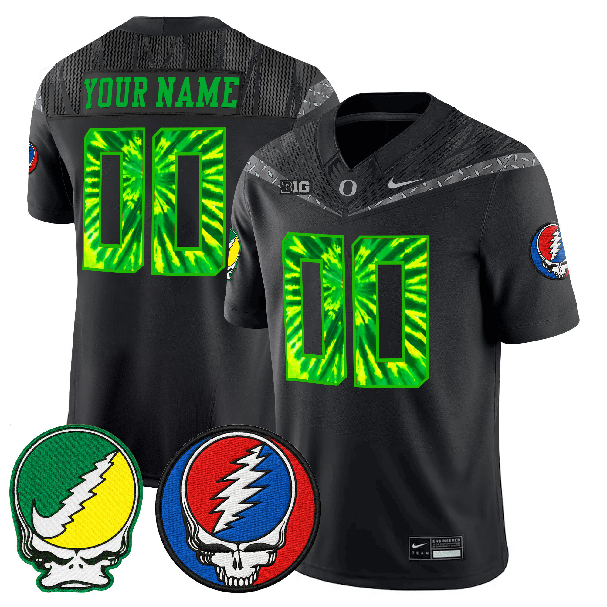 Men's Oregon Ducks 2025 Grateful Ducks x Grateful Dead Vapor Limited Custom Black Jersey - All Stitched