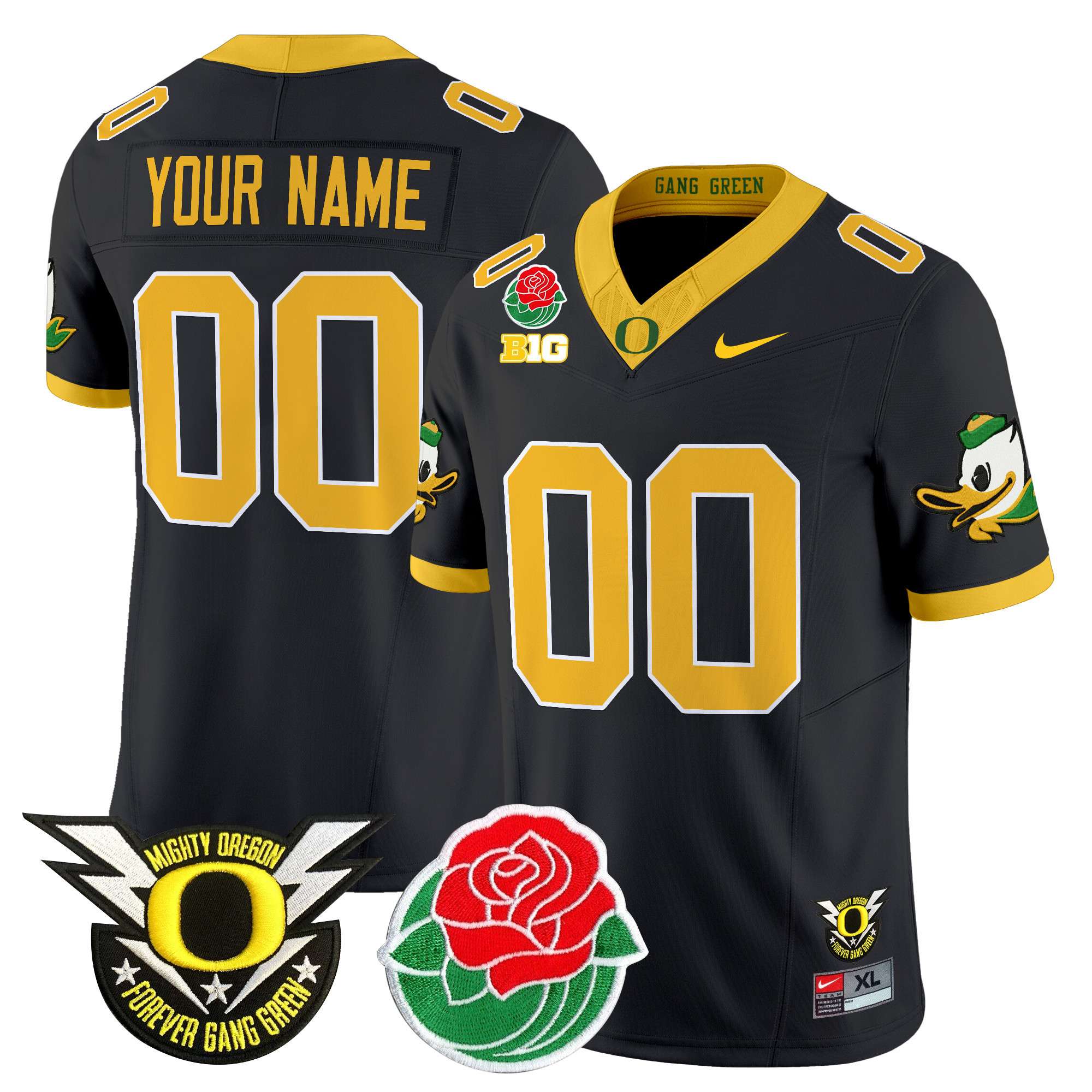Men's Oregon Ducks 2025 Rose Bowl Game & BIG Patch Vapor Limited Custom Black Jersey - All Stitched