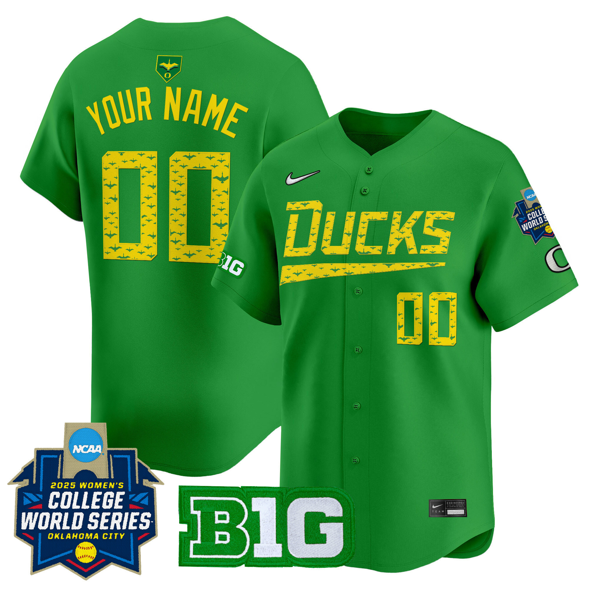 Men's Oregon Ducks Softball 2025 World Series (WCWS) Vapor Premier Limited Custom Green Jersey - All Stitched