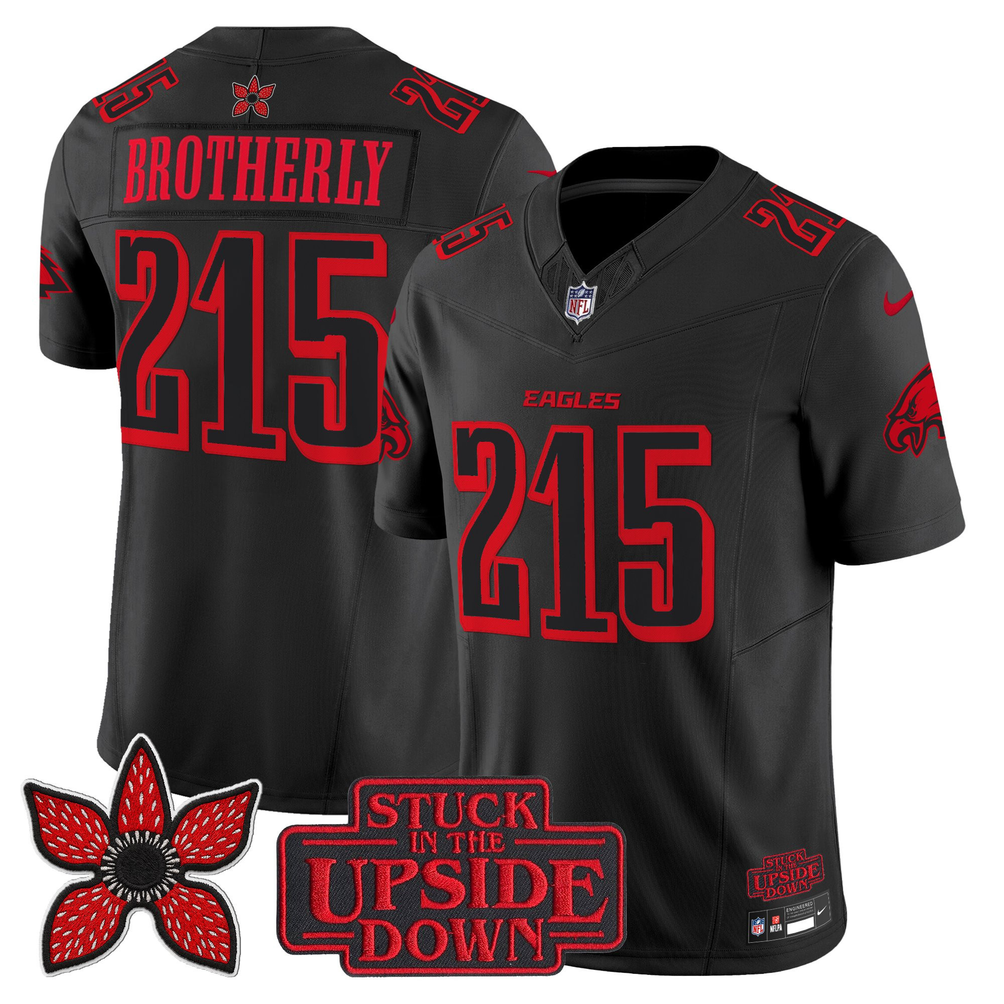Men's Philadelphia Eagles Stranger Things Edition Vapor Limited Brotherly 215 Jersey - All Stitched