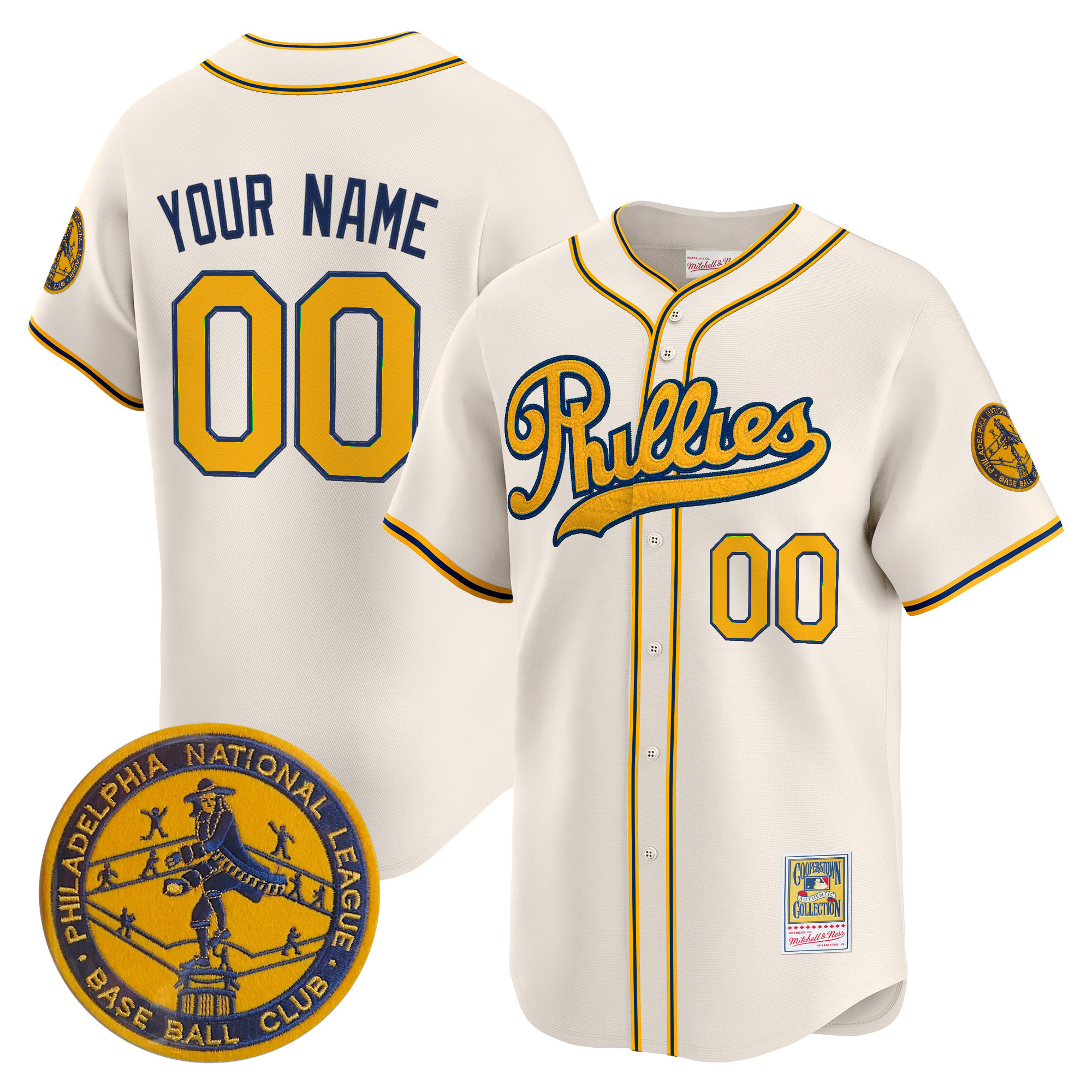 Men's Philadelphia Phillies 1938 Heritage Vapor Premier Limited Custom Cream Jersey - 'New?Sweden 300th?Anniversary Patch - All Stitched