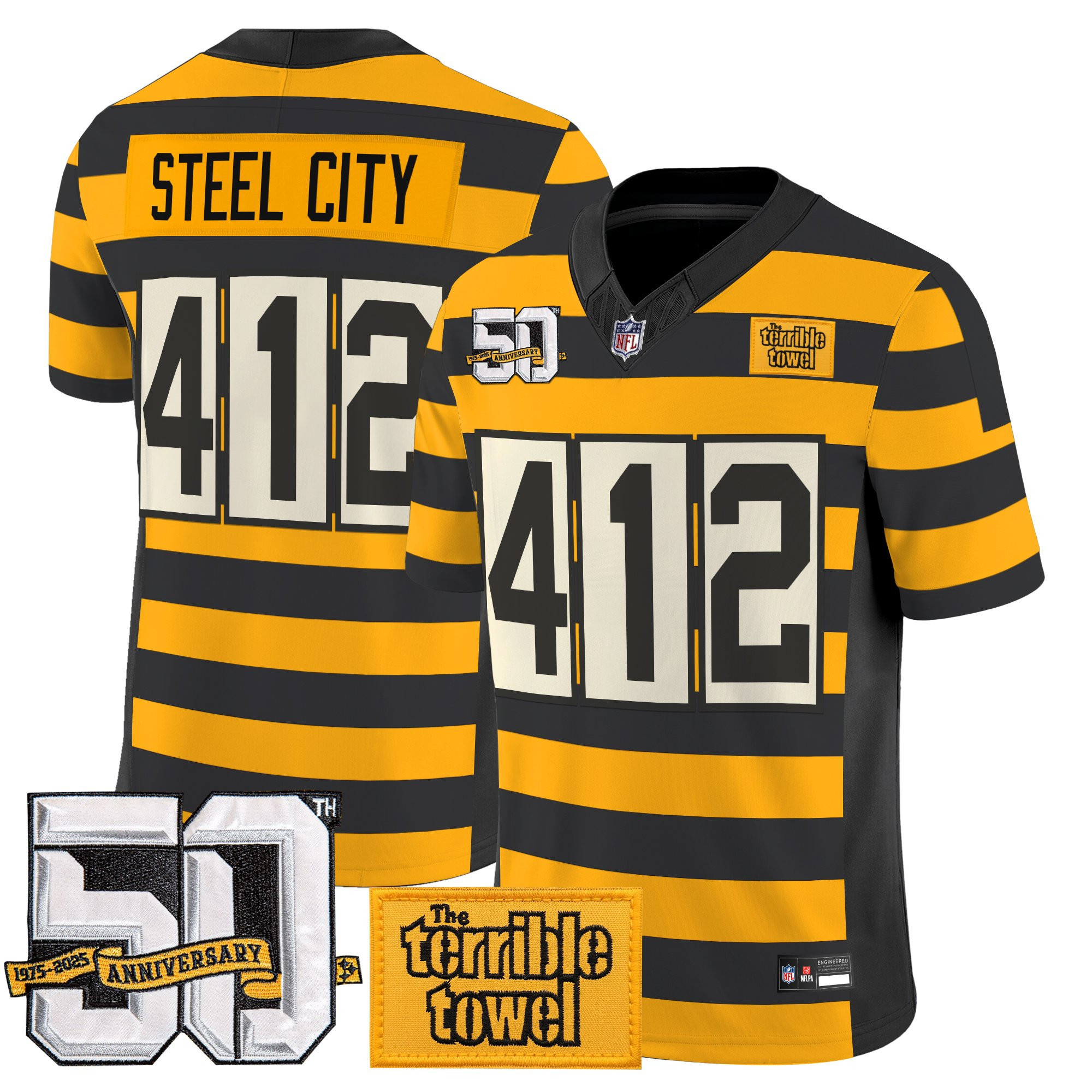 Men's Pittsburgh Steelers Bumblebee 50th Terrible Towel Vapor Limited Steel City 412 Jersey - All Stitched