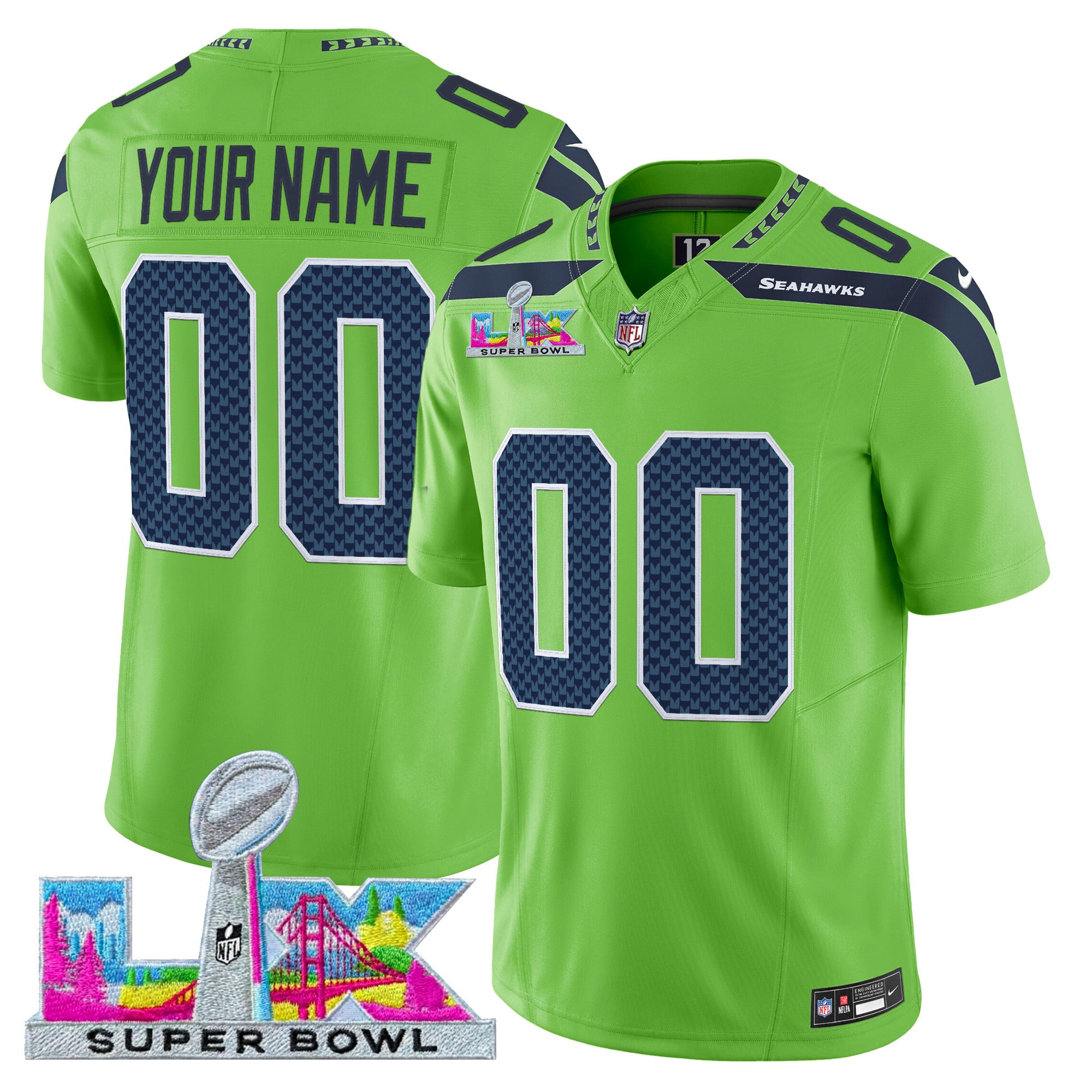 Men's Seattle Seahawks Super Bowl LX Vapor Limited Custom Green Jersey - All Stitched