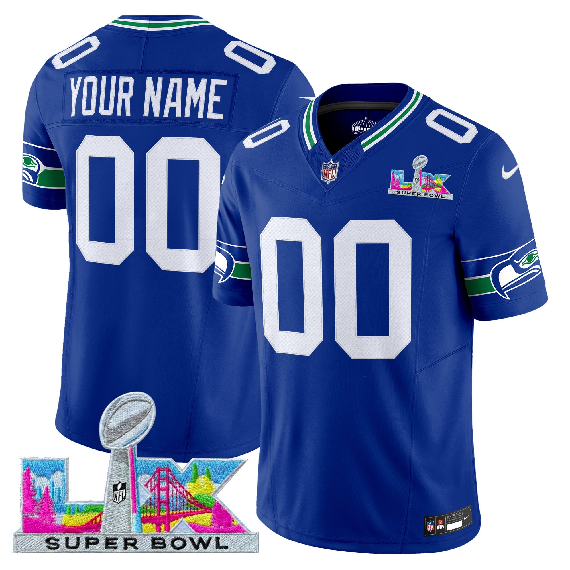 Men's Seattle Seahawks Super Bowl LX Vapor Limited Custom Royal Jersey - All Stitched