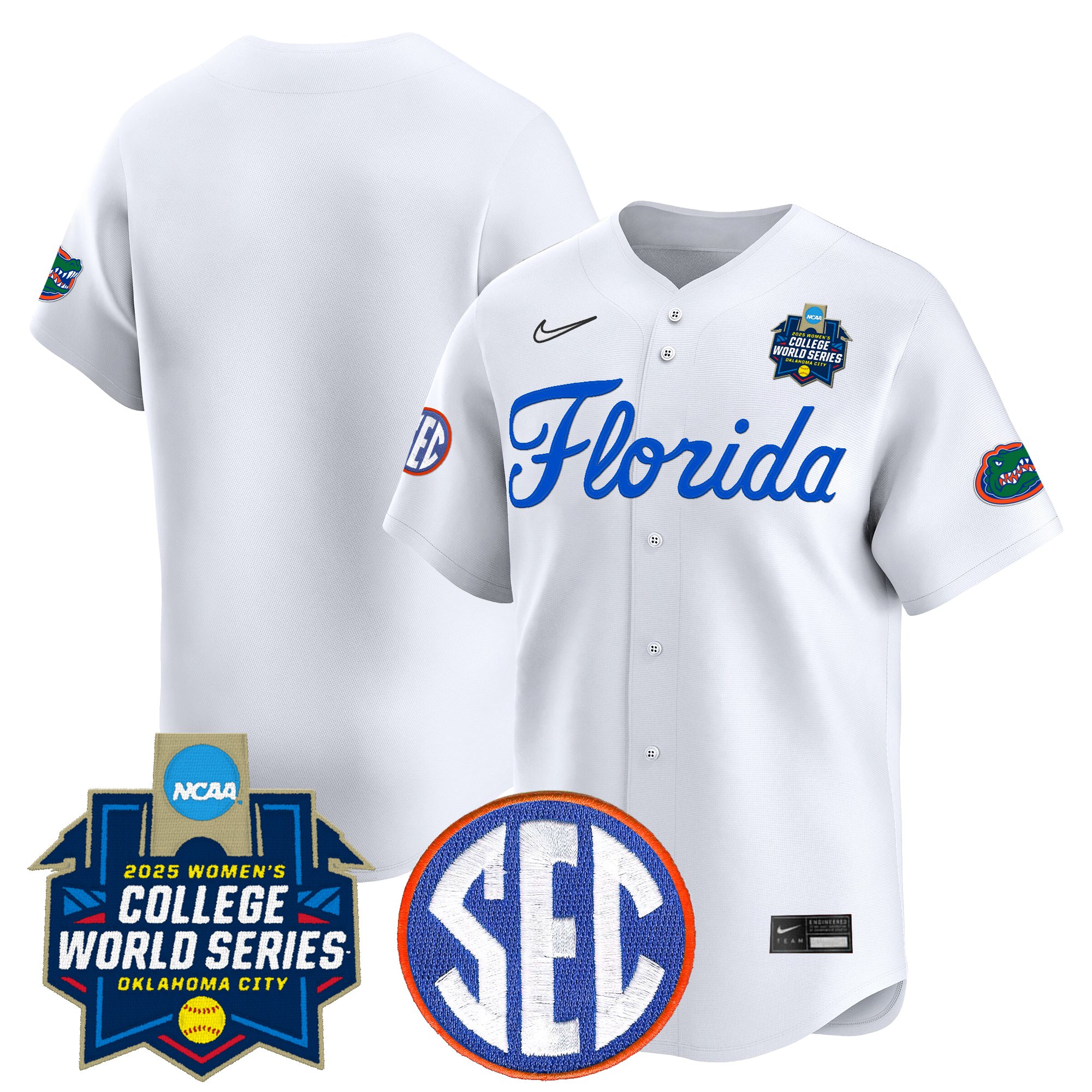 Men's Size - Florida Gators Softball 2025 World Series (WCWS) Vapor Premier Limited White Jersey - All Stitched