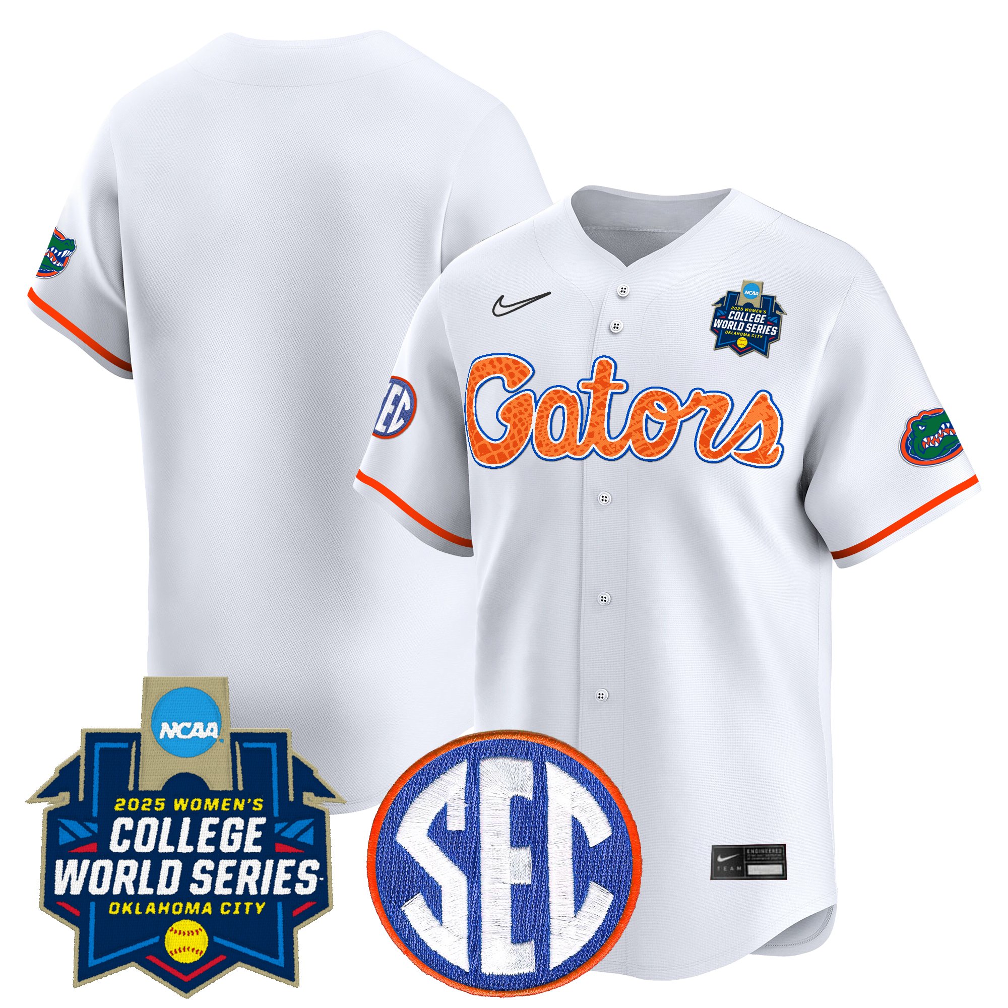 Men's Size - Florida Gators Softball 2025 World Series (WCWS) Vapor Premier Limited White Limited Jersey - All Stitched