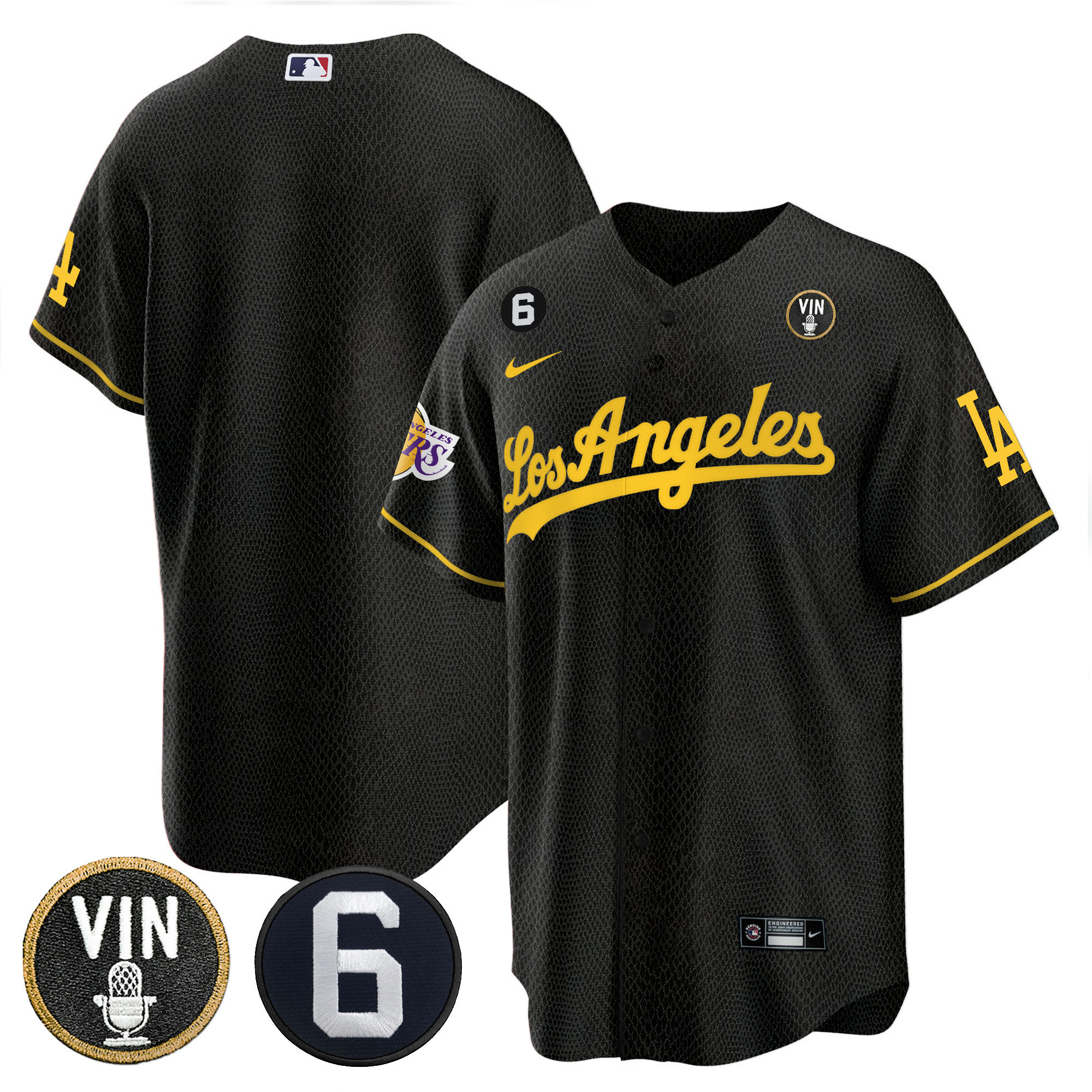 Men's Split Dodgers - Los Angeles Lakers Cool Base Black Mamba Jersey - All Stitched