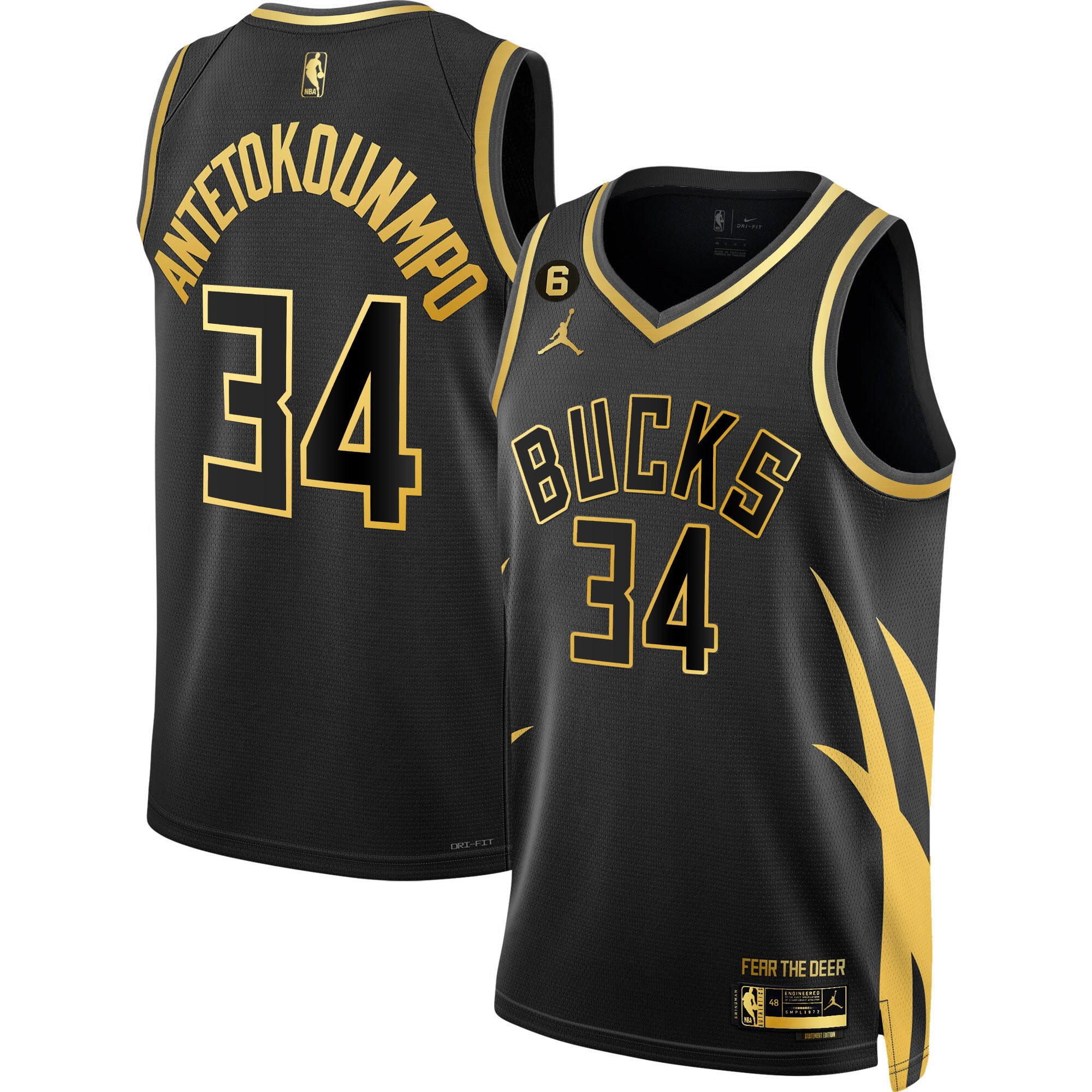 Men's Statement Gold Giannis Antetokounmpo #34 Milwaukee Bucks Collection Jersey - All Stitched