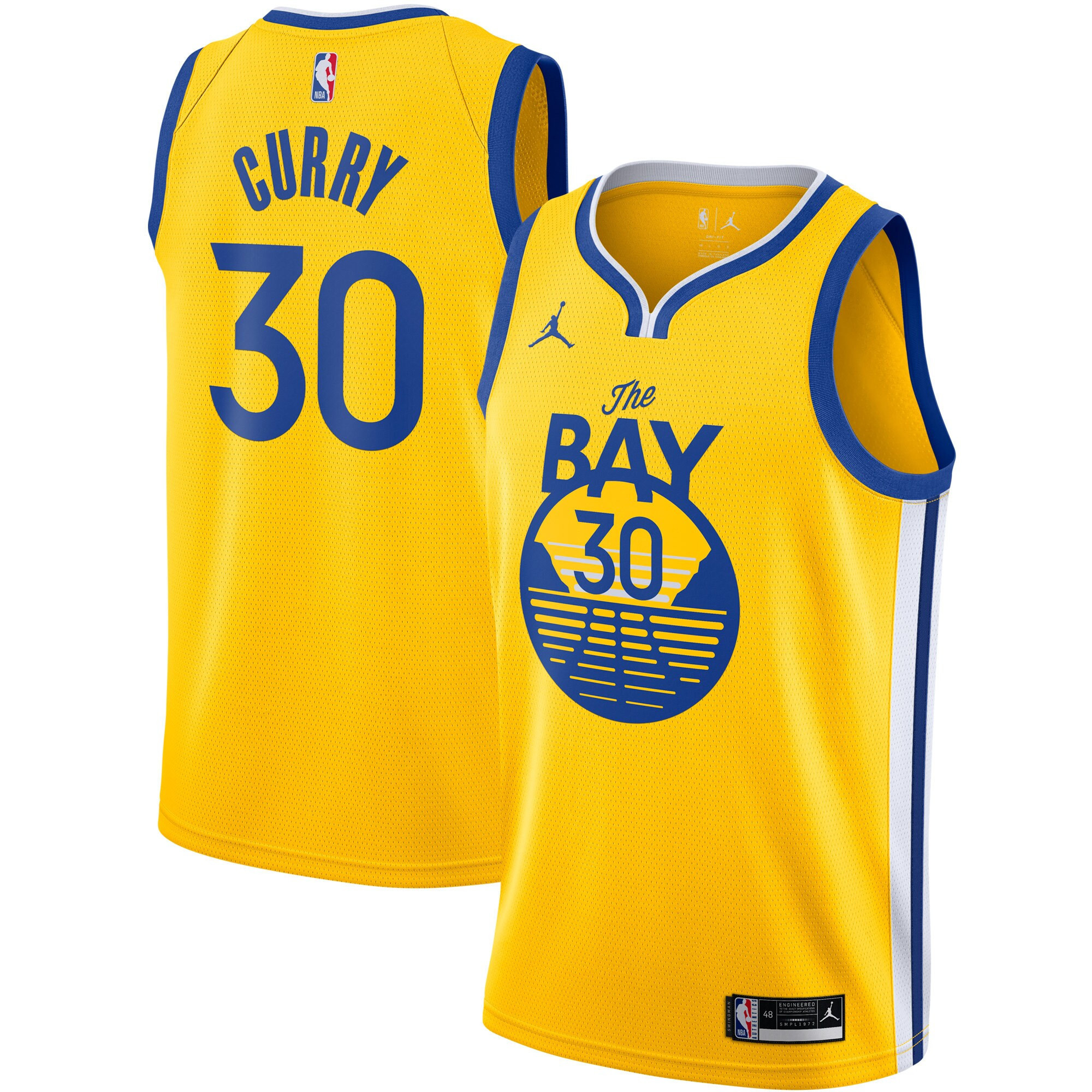 Men's Stephen Curry Golden State Warriors White Gold & Black Gold Statement Gold Jersey - All Stitched