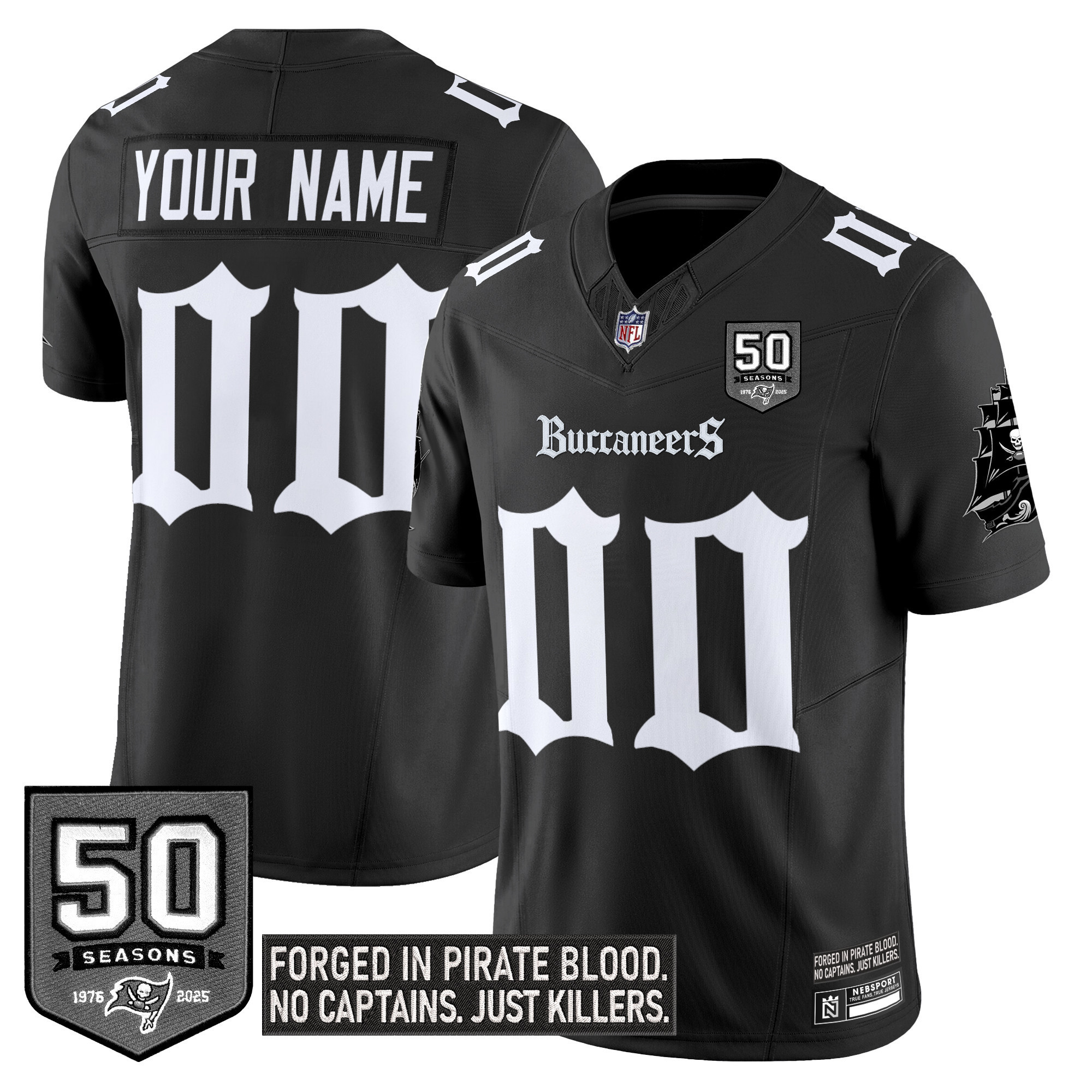 Men's Tampa Bay Buccaneers Gothic Pirate Shadows Edition Vapor Limited Custom Black Jersey - All Stitched