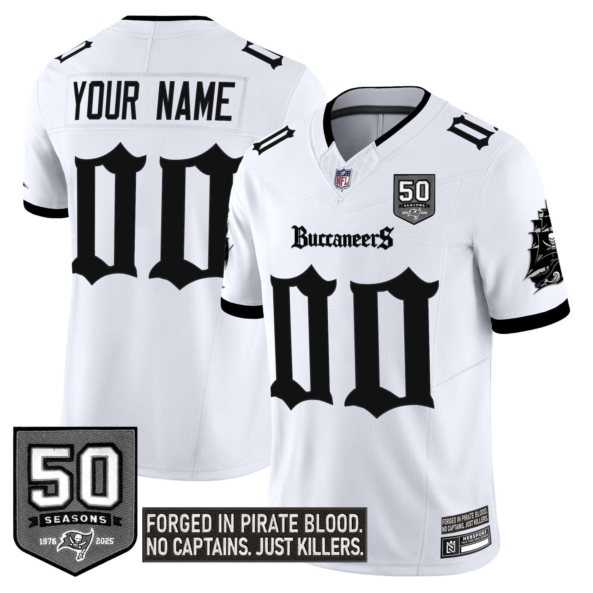 Men's Tampa Bay Buccaneers Gothic Pirate Shadows Edition Vapor Limited Custom White Jersey - All Stitched
