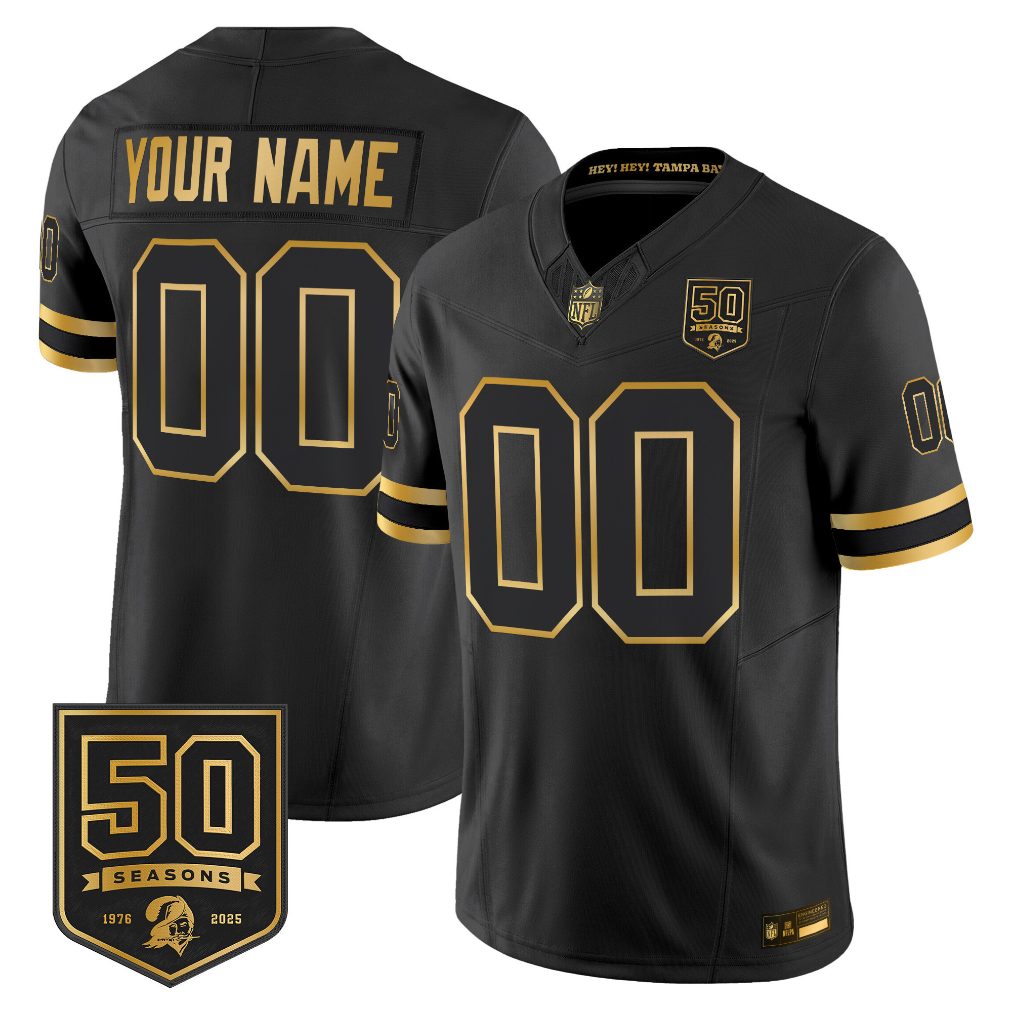 Men's Tampa Bay Buccaneers Throwback 50th Season Patch Gold Vapor Limited Custom Black Gold Jersey - All Stitched