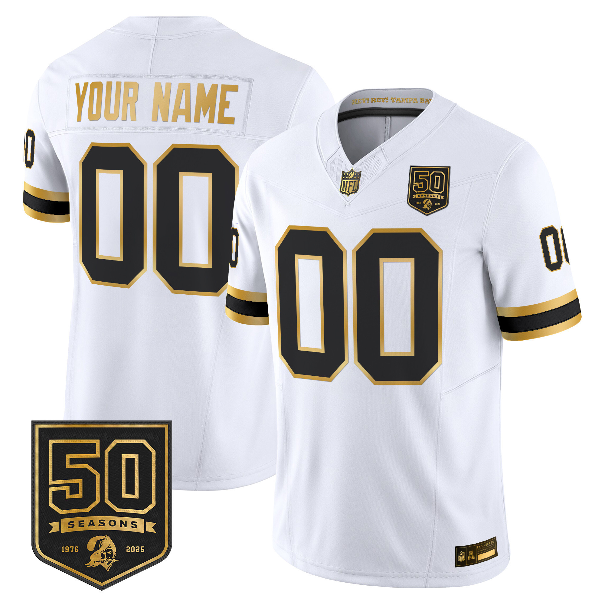 Men's Tampa Bay Buccaneers Throwback 50th Season Patch Gold Vapor Limited Custom White Gold Jersey - All Stitched