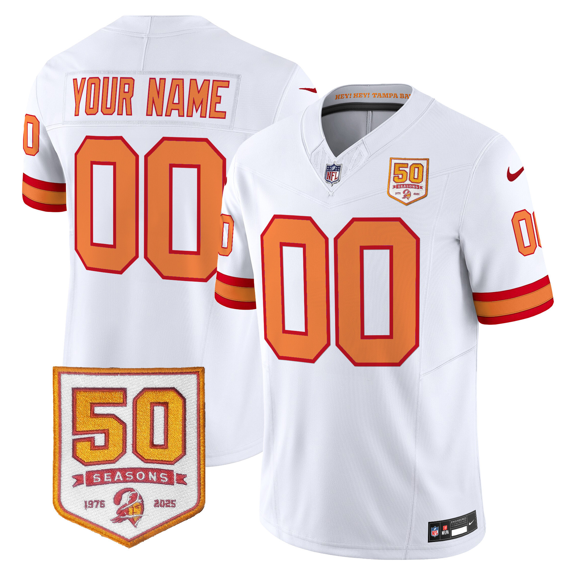 Men's Tampa Bay Buccaneers Throwback 50th Season Patch Vapor Limited Custom White Jersey - All Stitched