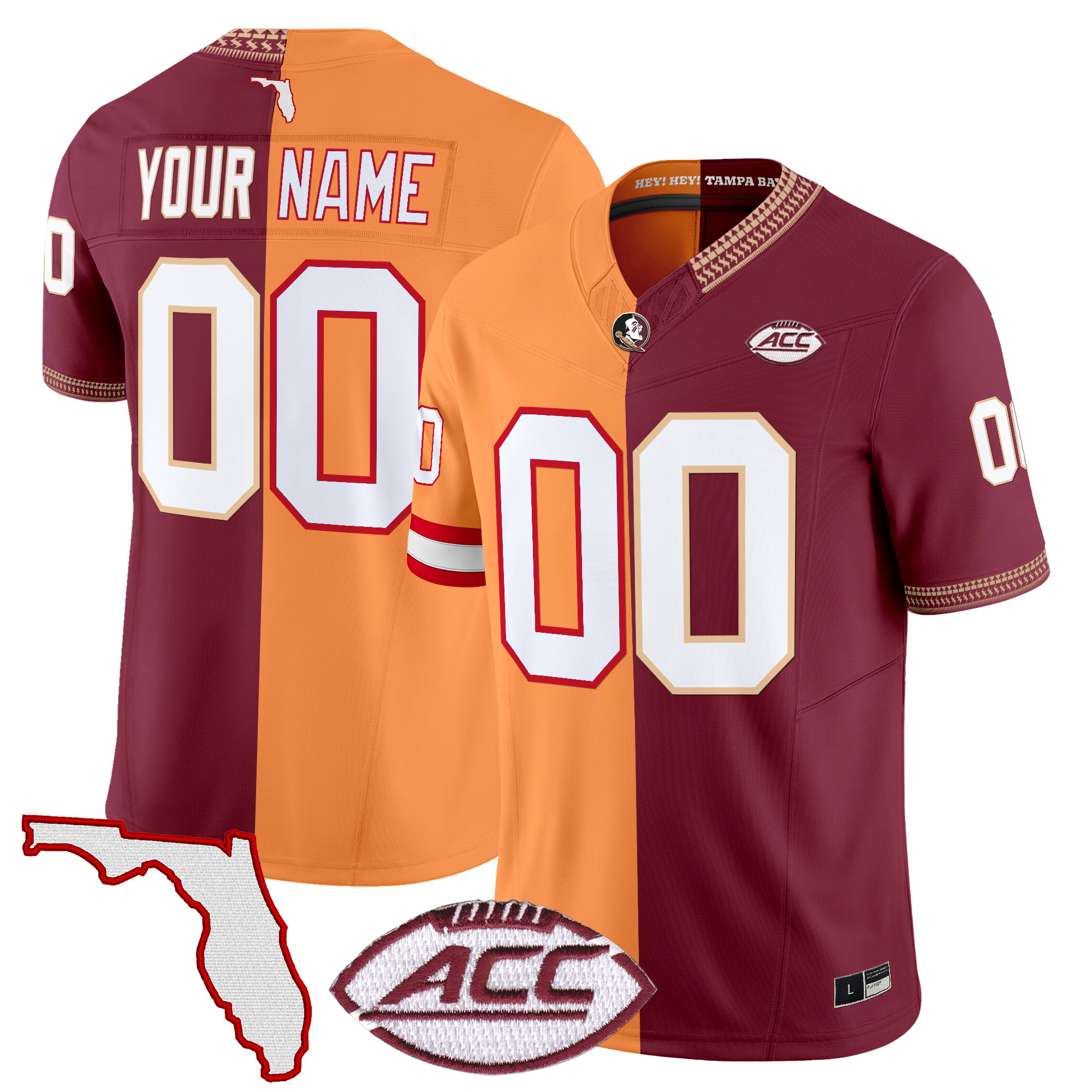 Men's Tampa Bay Buccaneers x College Football Split Vapor Limited Custom Bucs x Seminoles Jersey - All Stitched