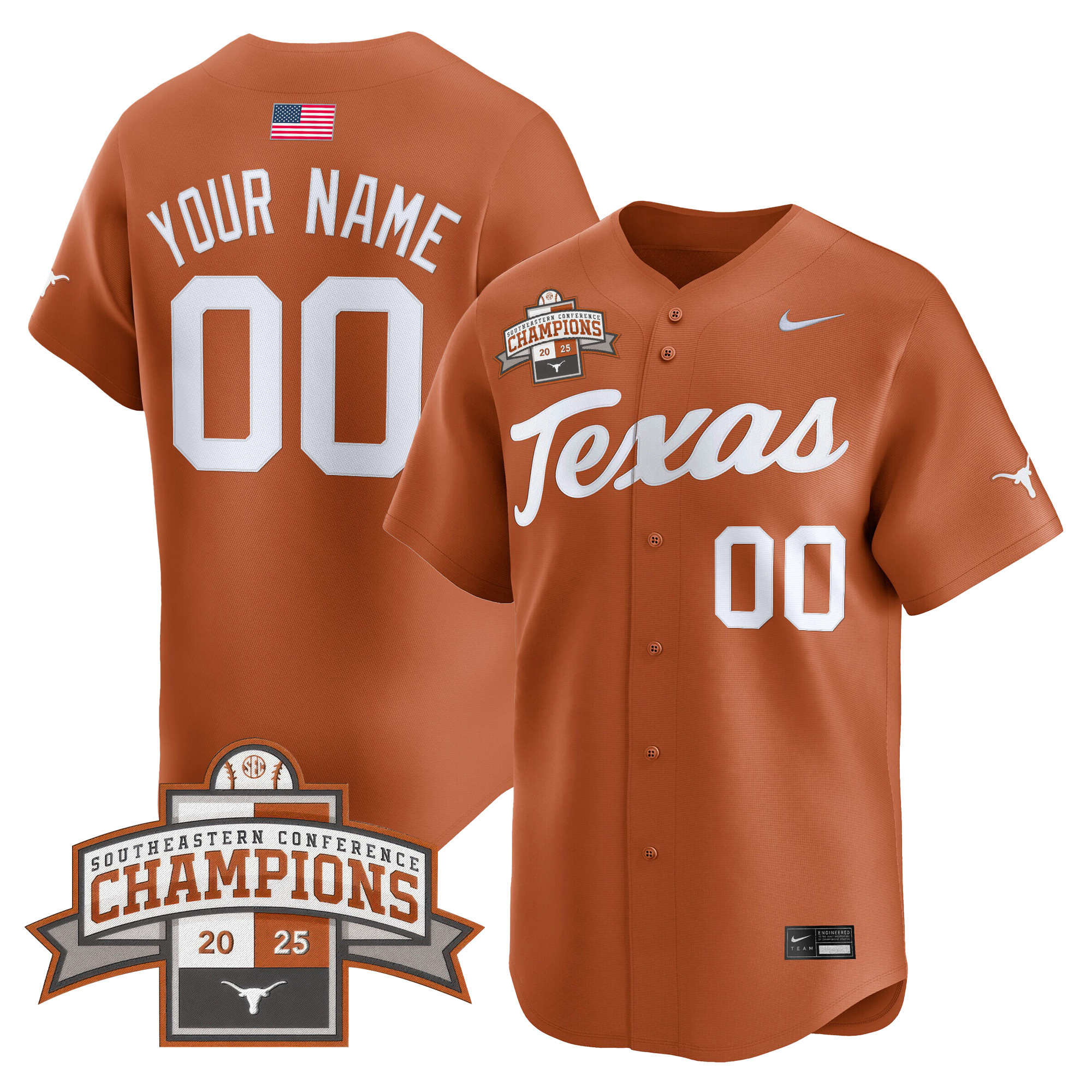 Men's Texas Longhorns 2025 Southeastern Conference Champions Vapor Premier Limited Custom Texas Orange Jersey - All Stitched