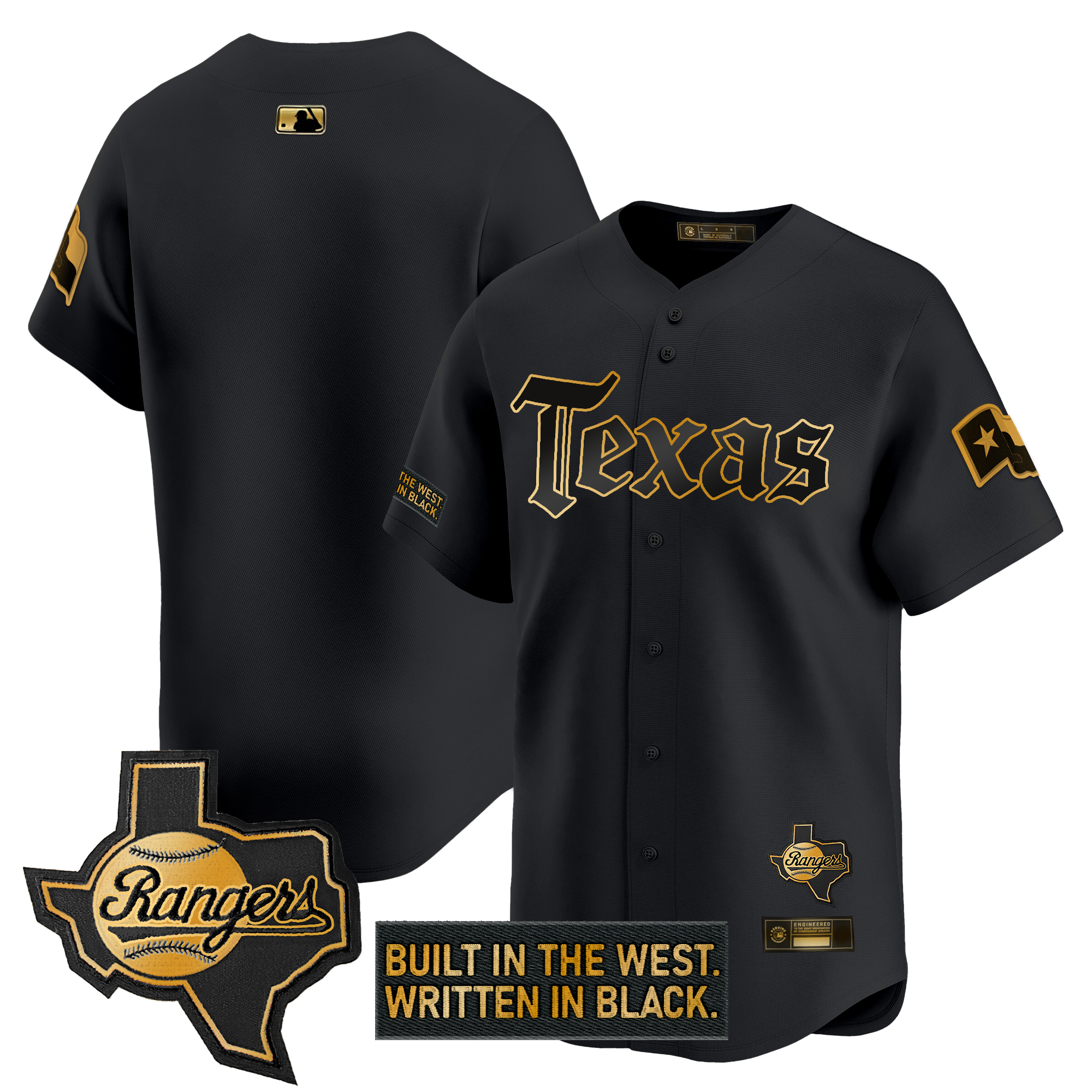 Men's Texas Rangers Gothic Frontier Edition Gold Vapor Premier Limited Black Gold Jersey - All Stitched