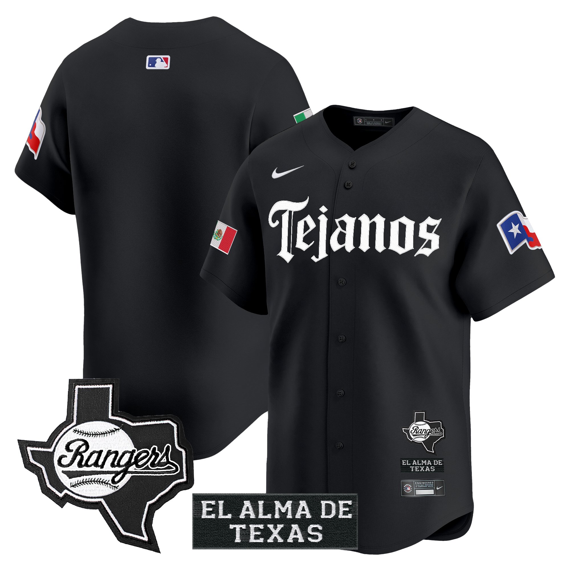 Men's Texas Rangers Mexico Tejano Barrio Style Vapor Premier Limited Black Jersey - All Stitched