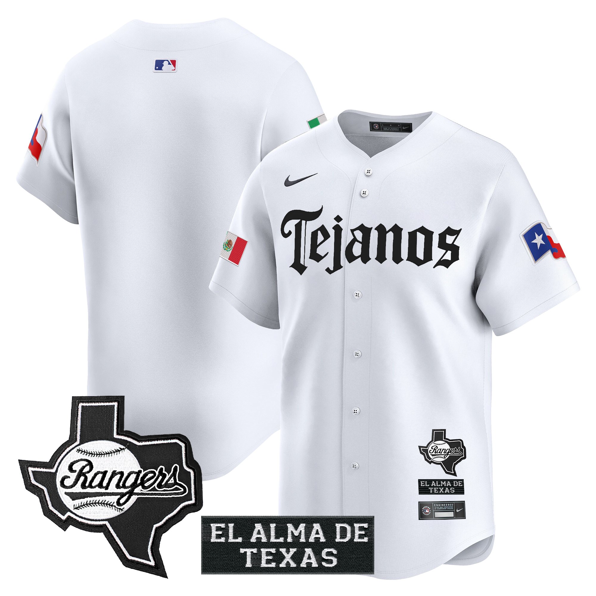 Men's Texas Rangers Mexico Tejano Barrio Style Vapor Premier Limited White Jersey - All Stitched