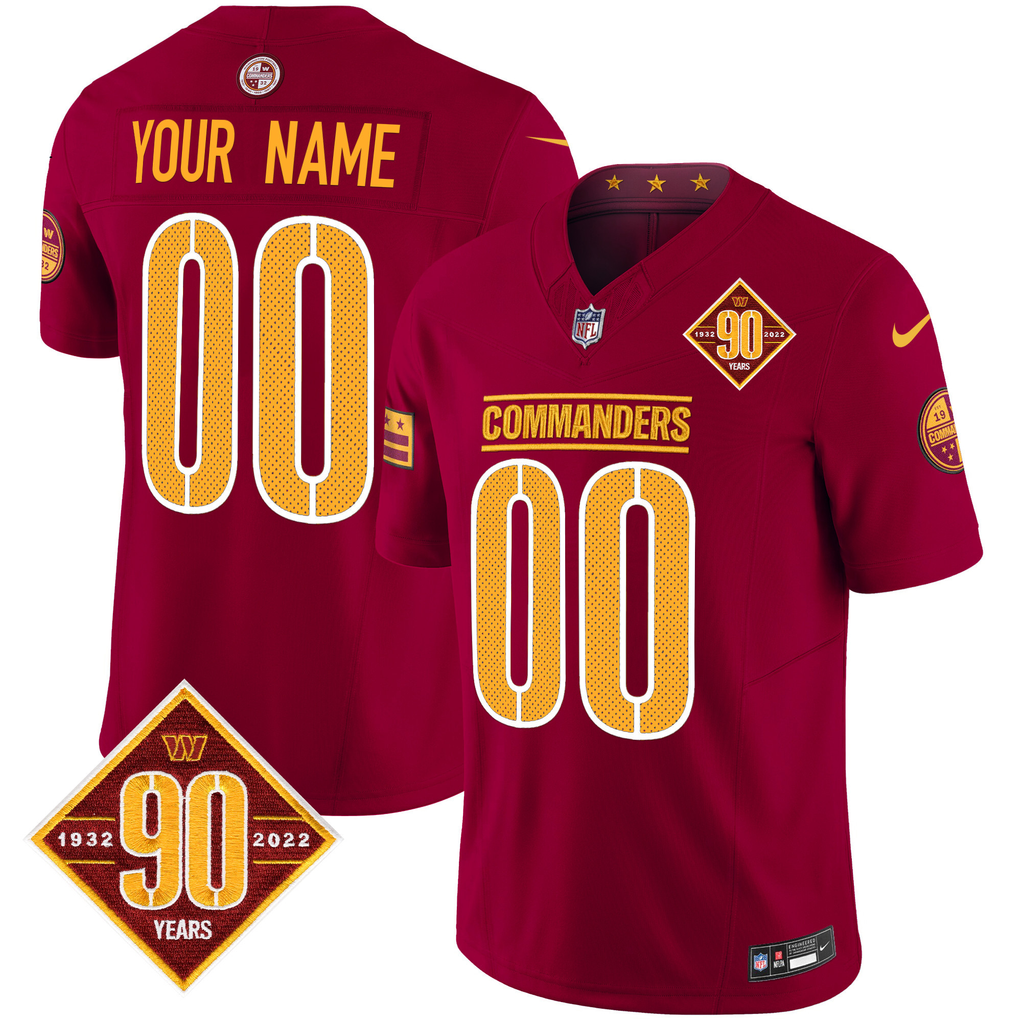 Men's Washington Commanders 90th Anniversary Vapor Limited Custom Burgundy Jersey V4 - All Stitched