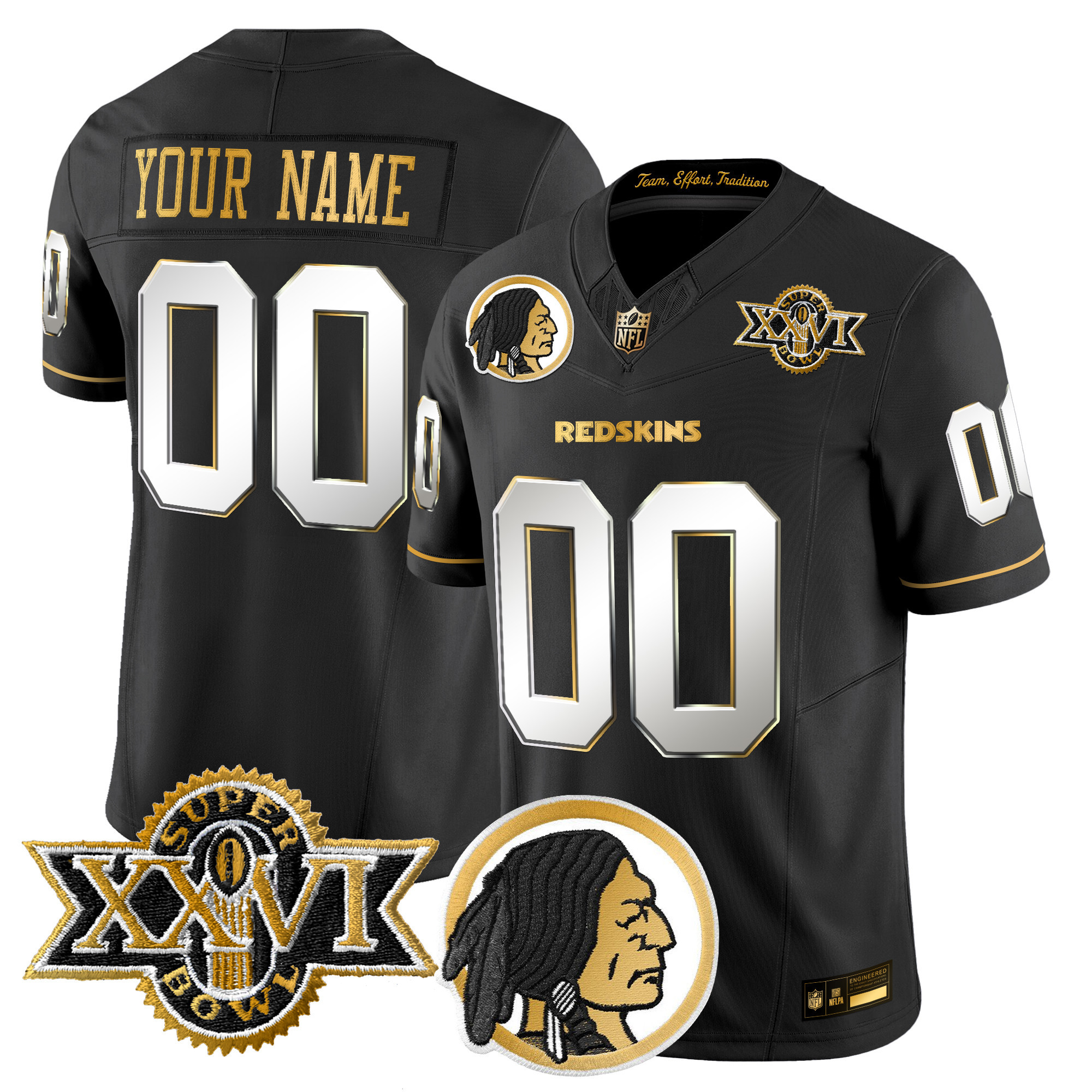 Men's Washington Commanders Throwback 1992 Super Bowl XXVI Patch Gold Vapor Limited Custom Black Limited Jersey - All Stitched