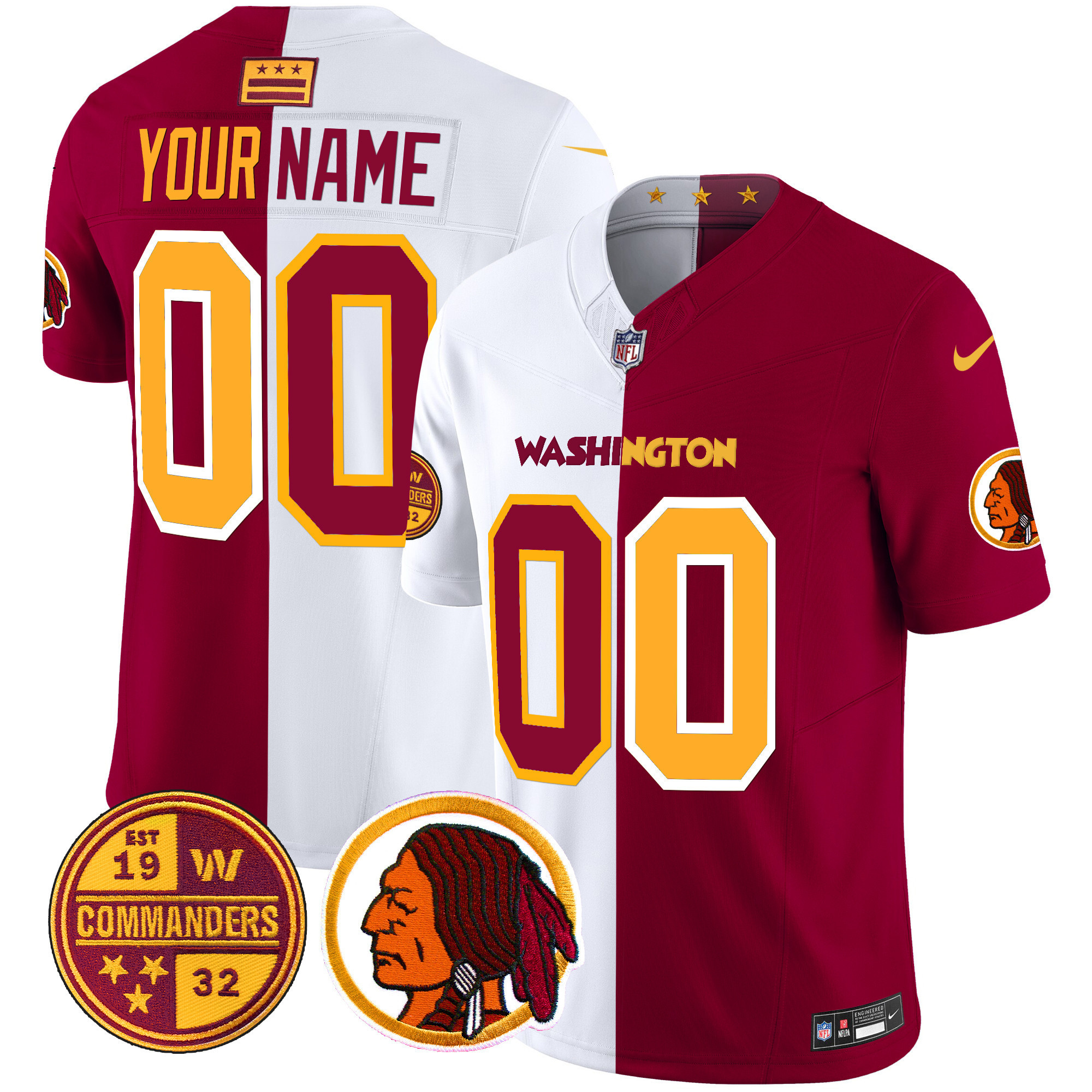 Men's Washington Half Washington Redskins & Washington Commanders Vapor Limited Custom Half Jersey - All Stitched