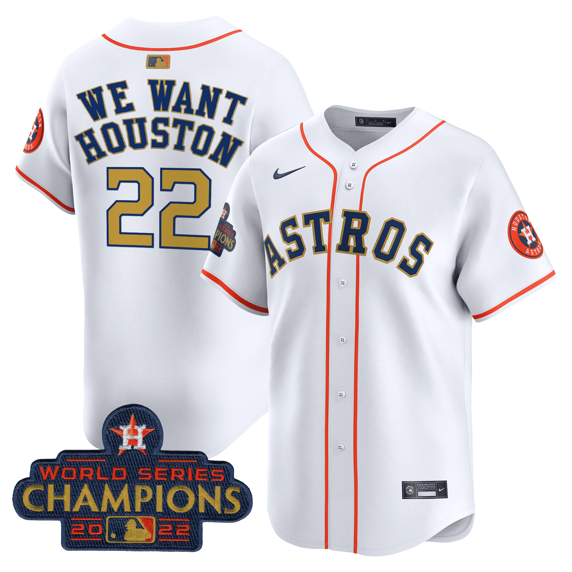 Men's We Want Houston Houston Astros 2022 World Series Champions Vapor Premier Limited Jersey - All Stitched