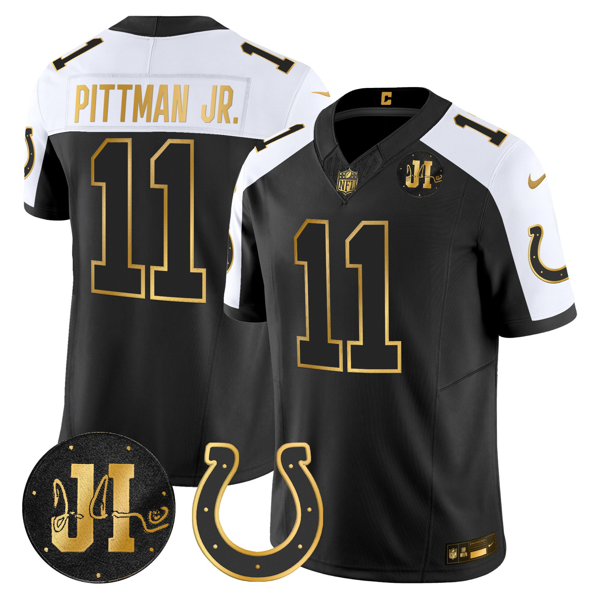 Michael Pittman Jr. Men's Indianapolis Colts 2025 Jim Irsay Patch Gold Vapor Limited Alternate Jersey - All Stitched