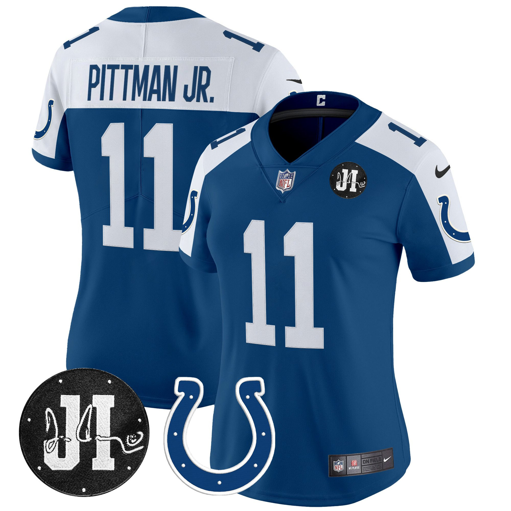 Michael Pittman Jr. Women's Indianapolis Colts 2025 Jim Irsay Patch Vapor Limited Royal Alternate Jersey - All Stitched