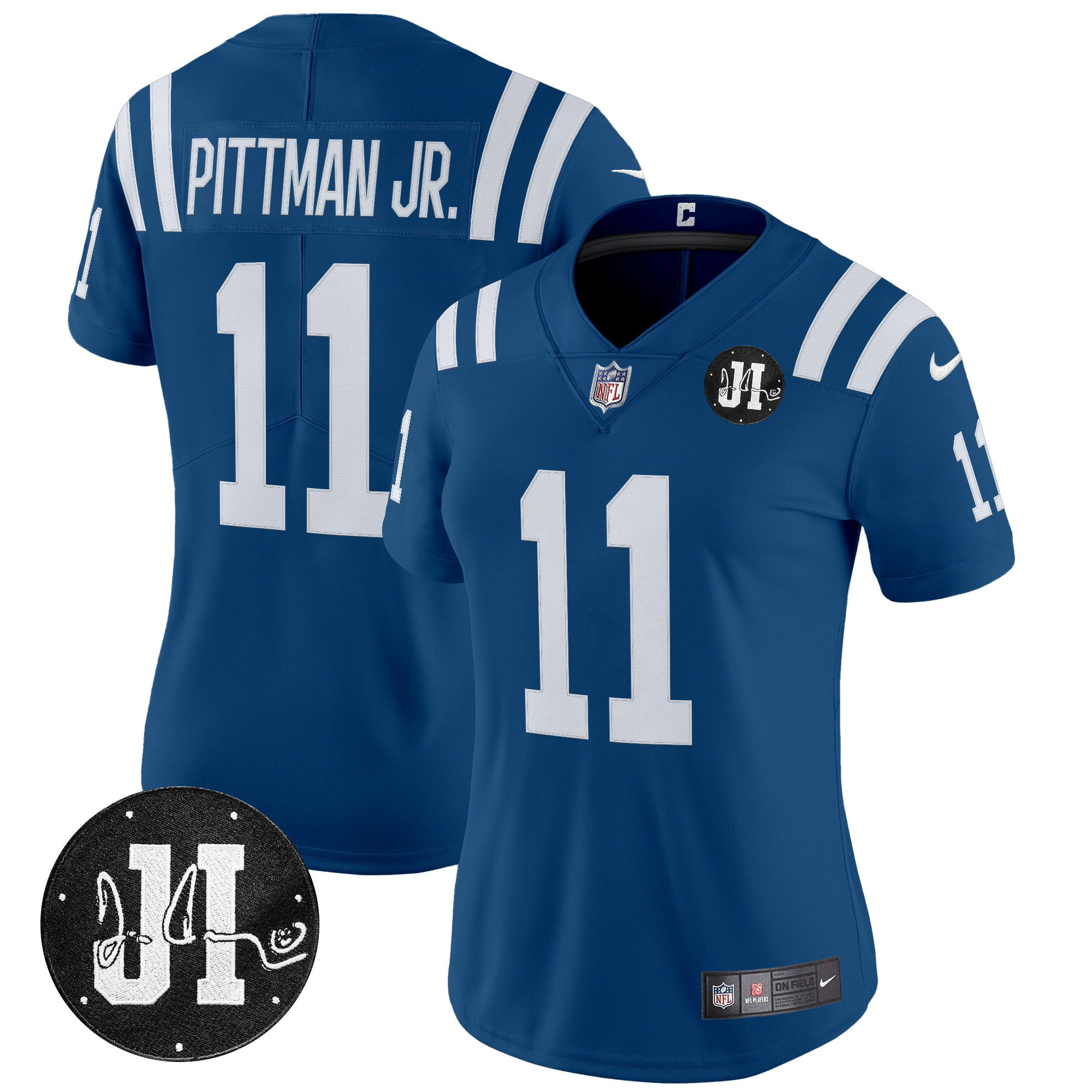 Michael Pittman Jr. Women's Indianapolis Colts 2025 Jim Irsay Patch Vapor Limited Royal Jersey - All Stitched