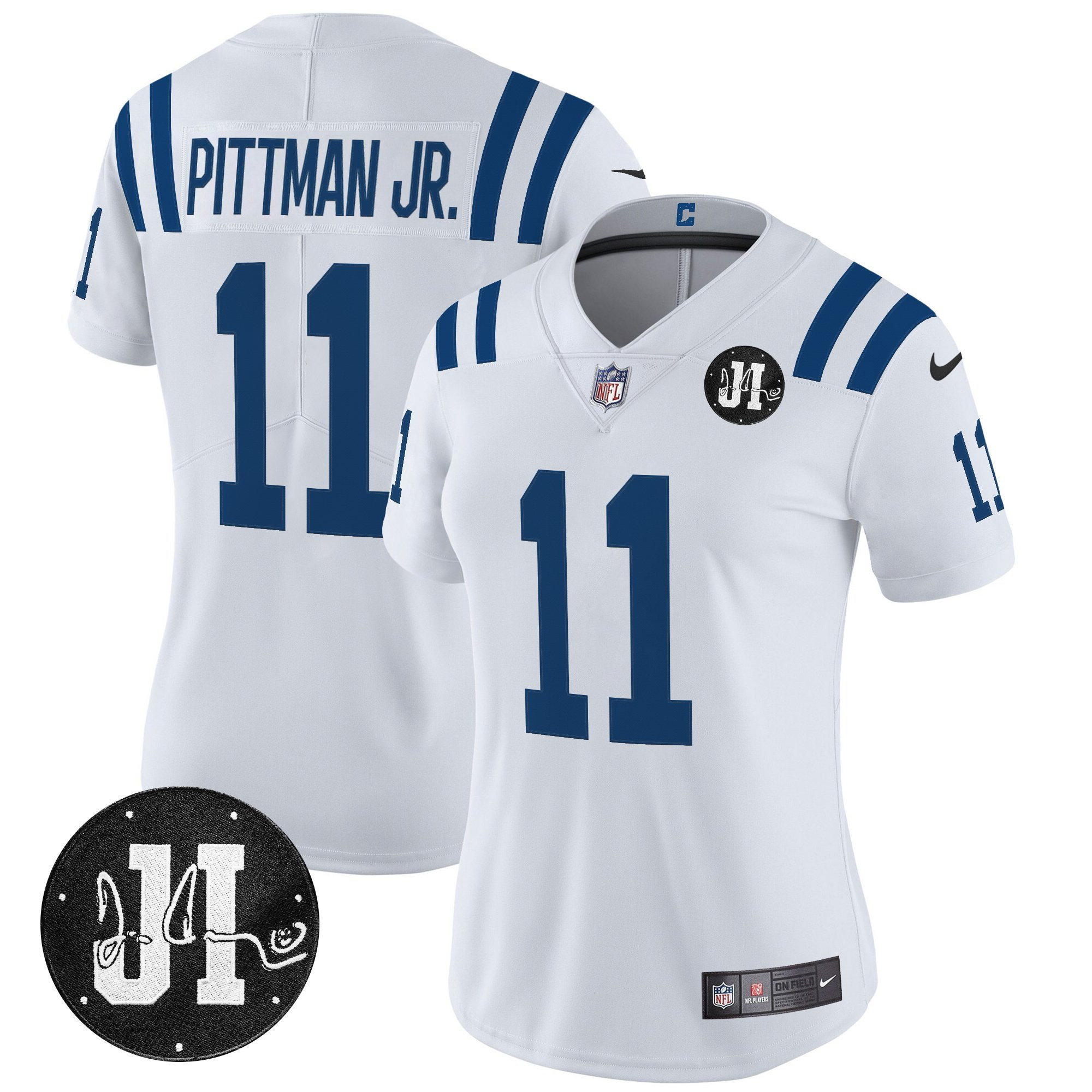 Michael Pittman Jr. Women's Indianapolis Colts 2025 Jim Irsay Patch Vapor Limited White Jersey - All Stitched